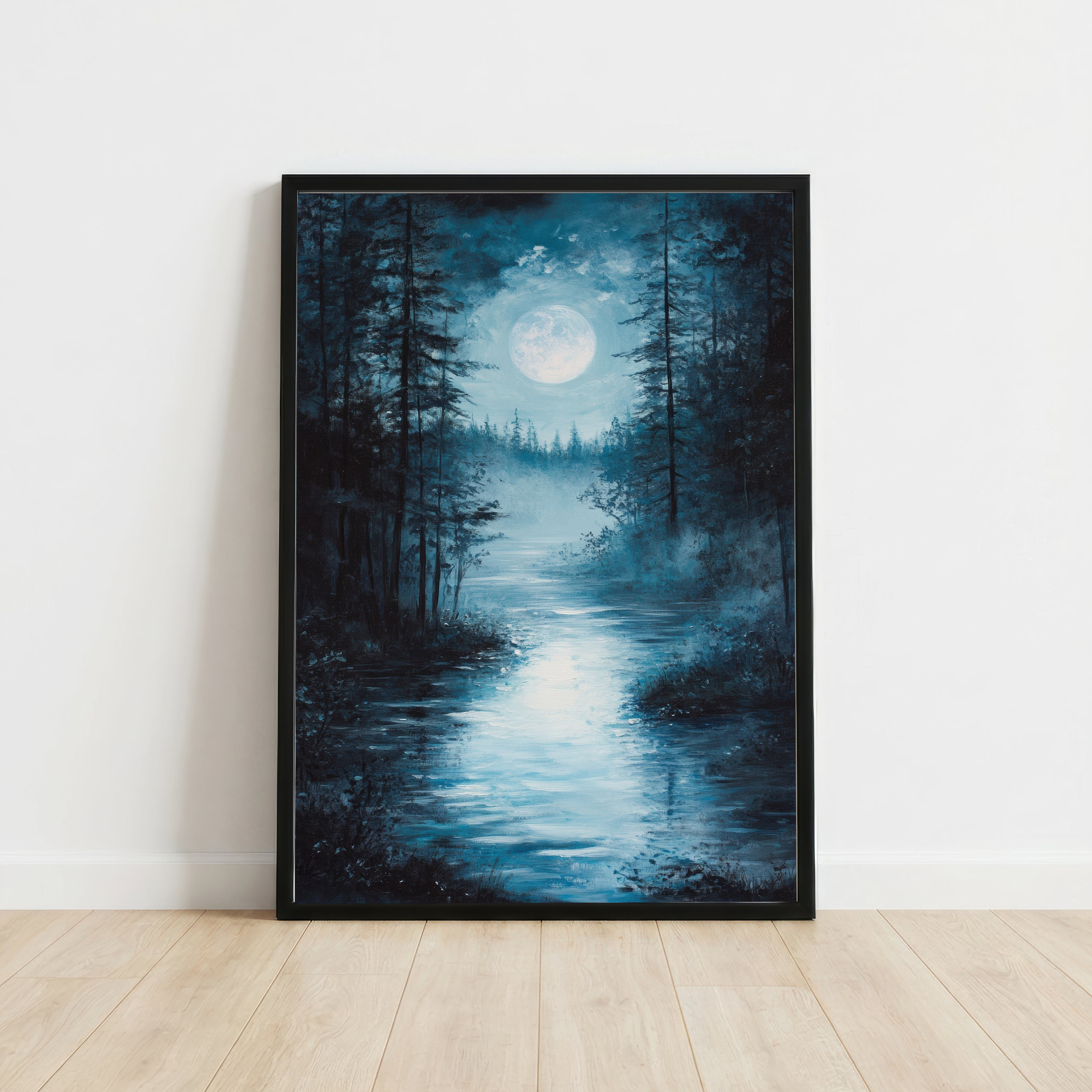 Moonlit Forest River Art Print