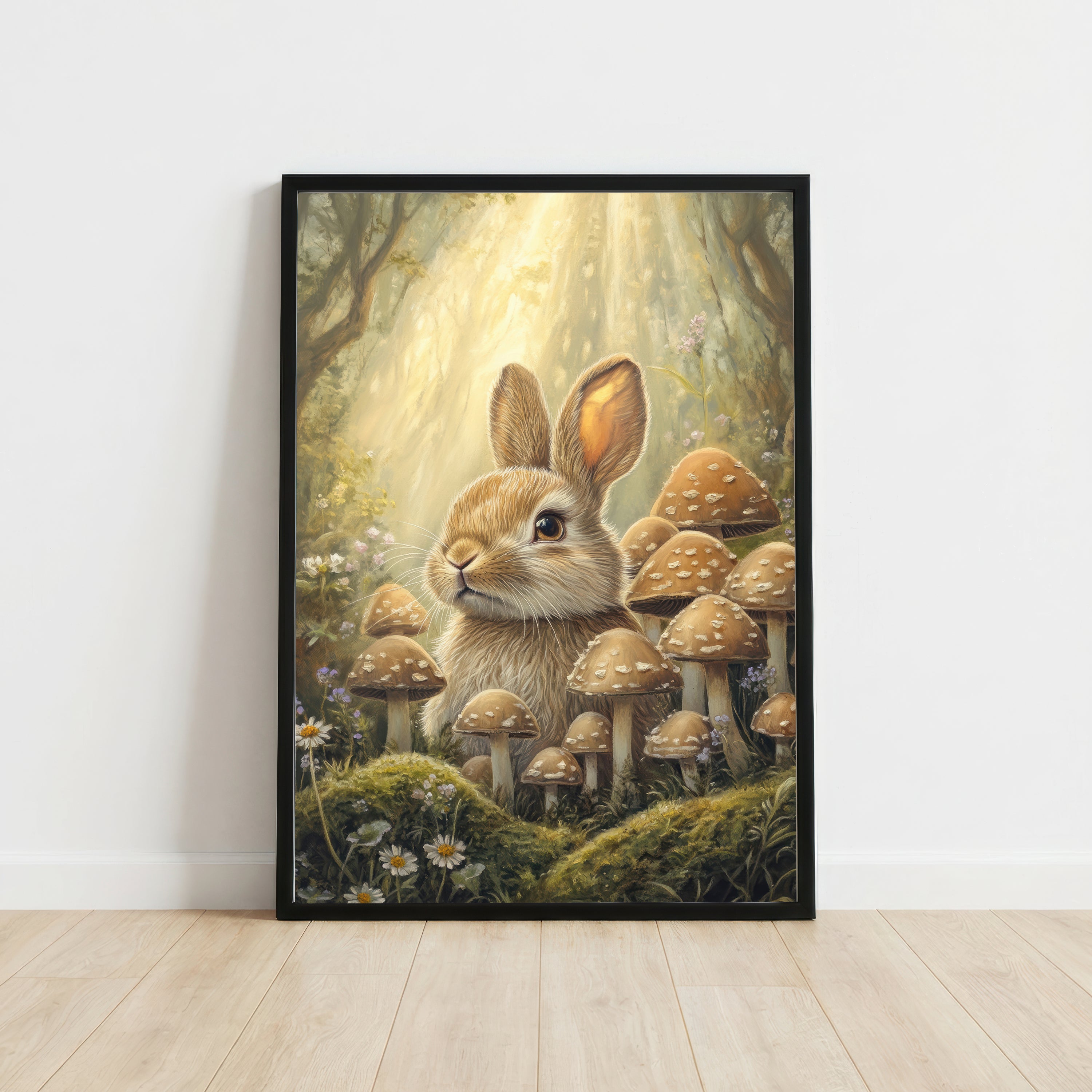 Woodland Rabbit Mushroom Art Print