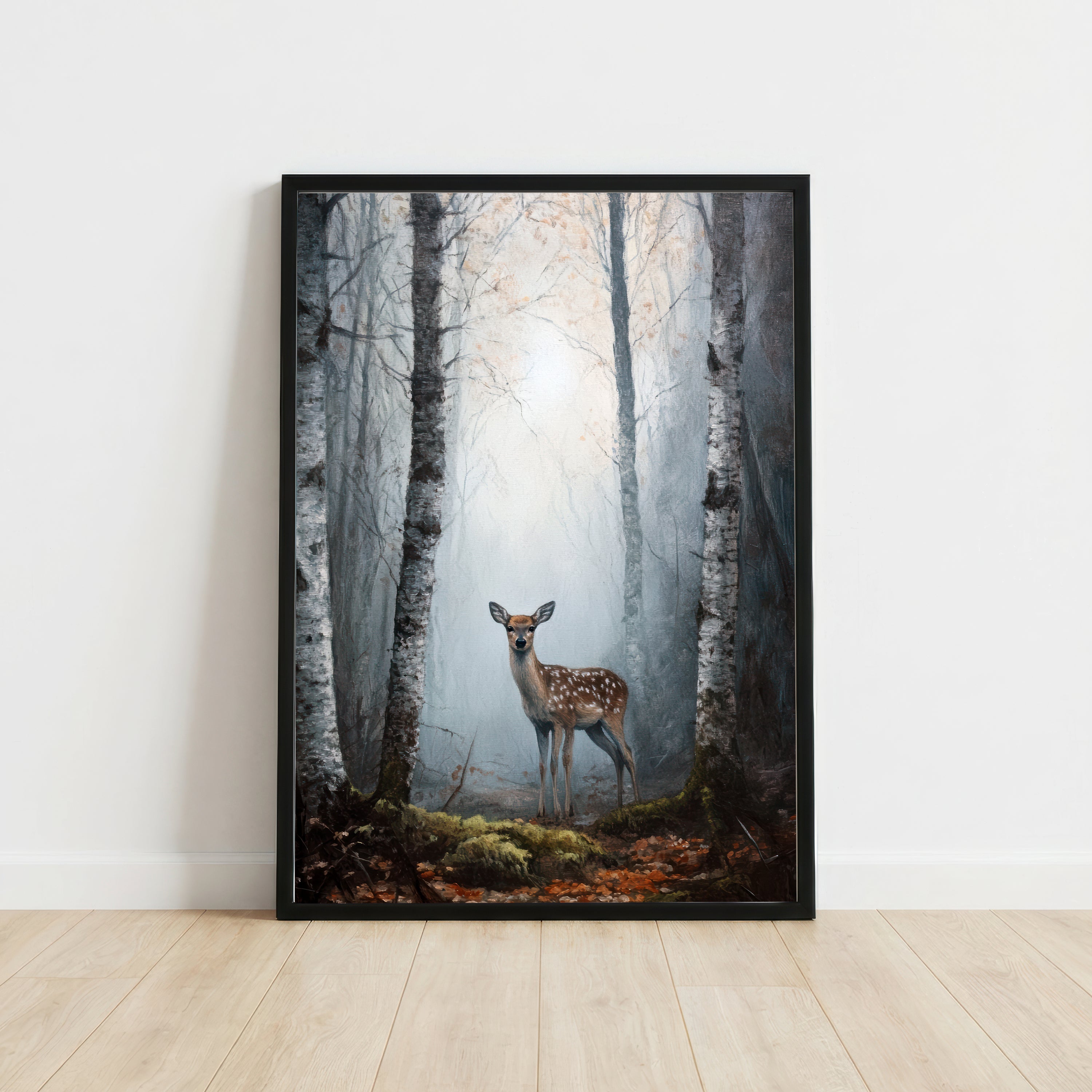 Fawn in Birch Forest Art Print