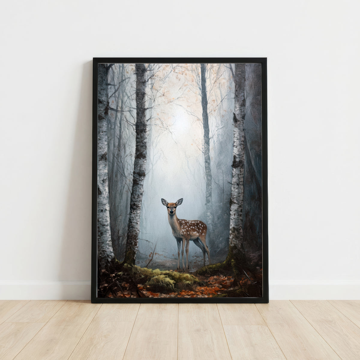 Fawn in Birch Forest Art Print