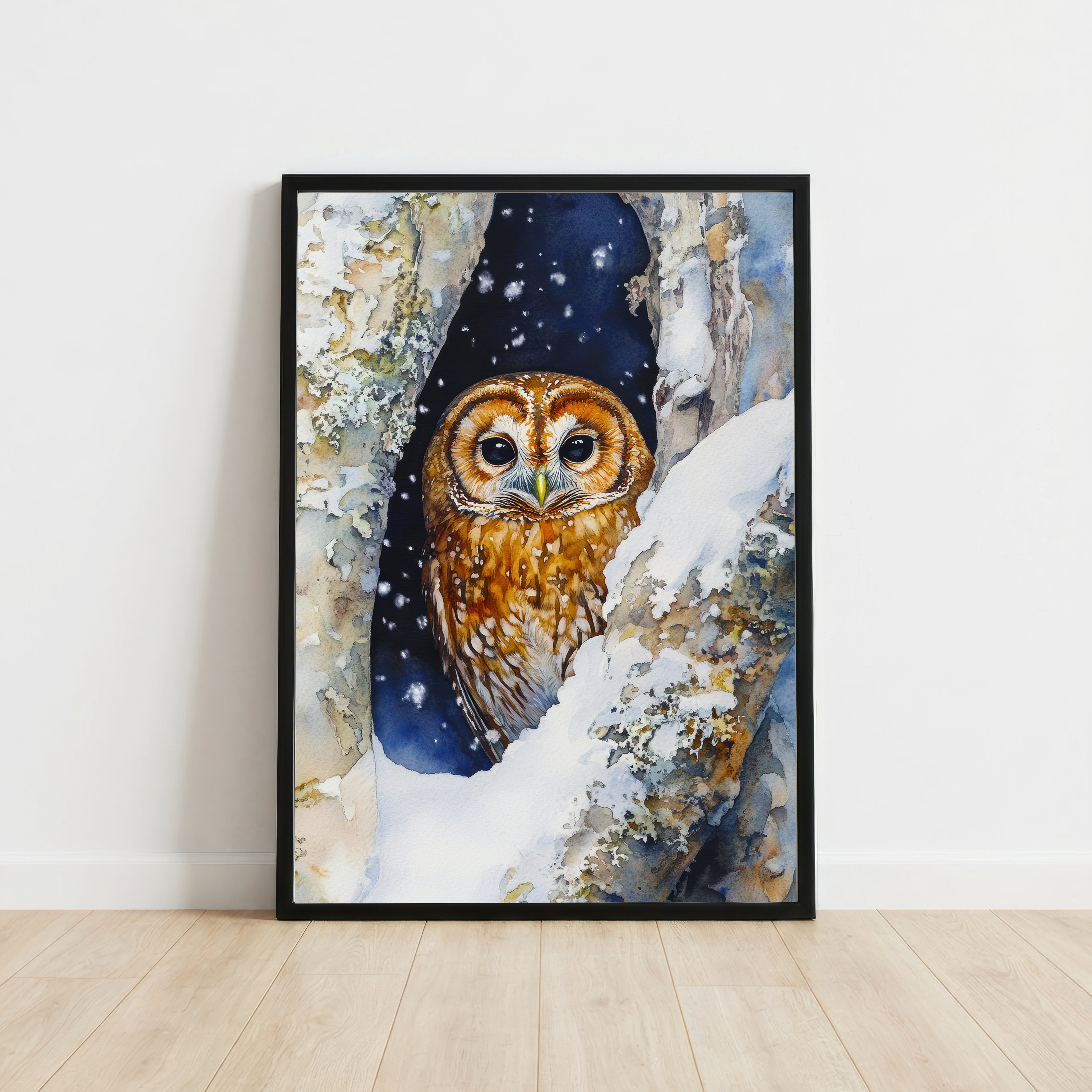 Owl in Snowy Woodland Art Print