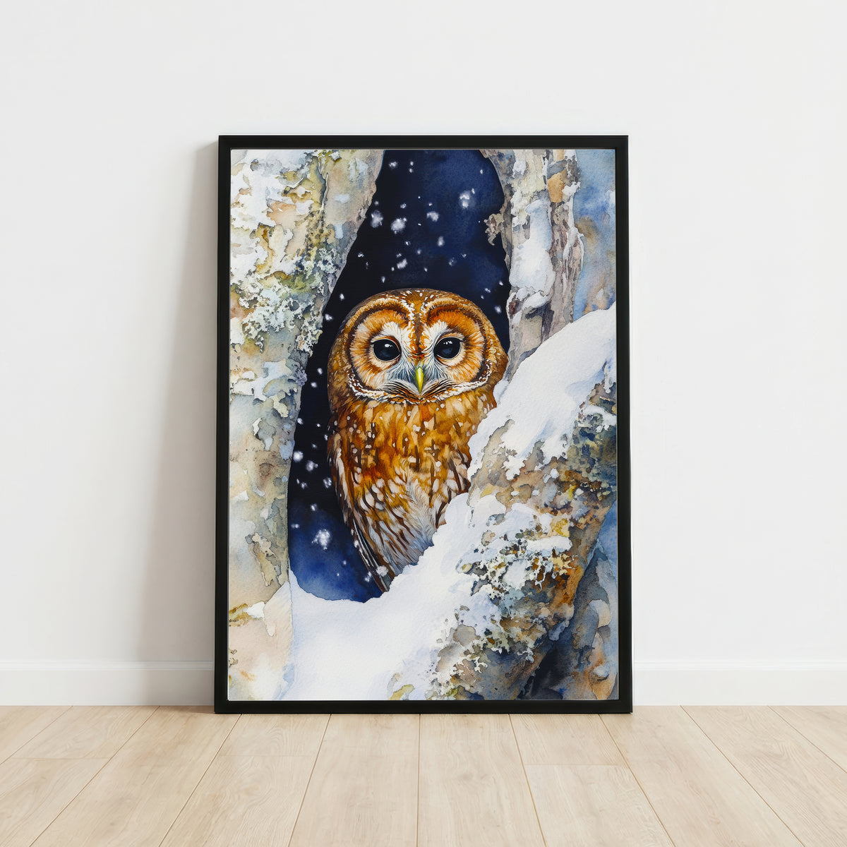 Owl in Snowy Woodland Art Print