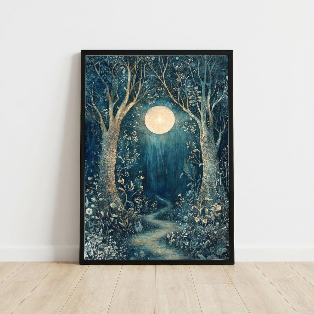 Moonlit Woodland Path Art Print