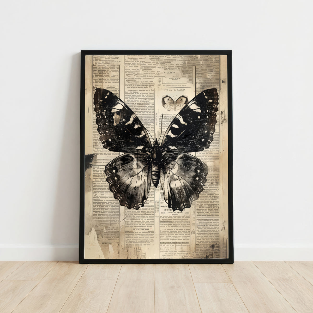 Vintage Butterfly Newspaper Art Print