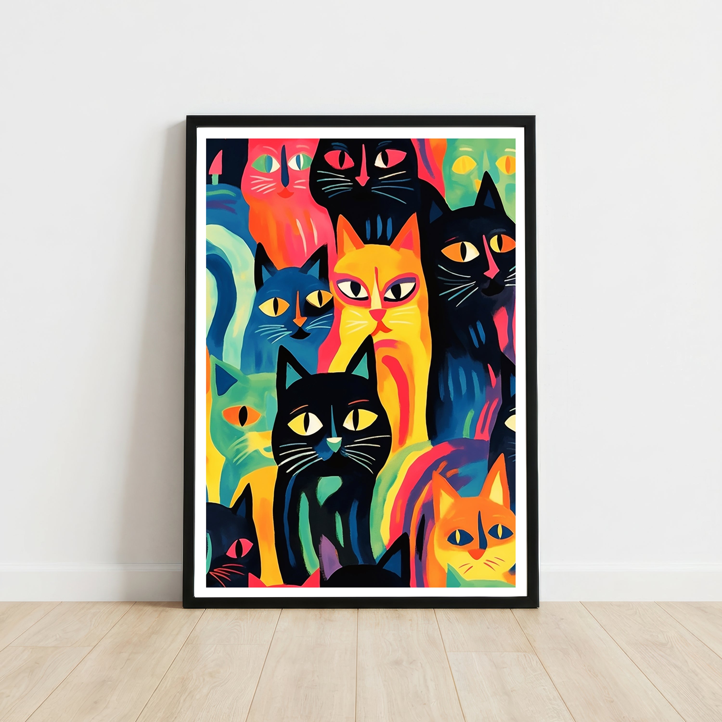Colorful Cat Crowd Art Print