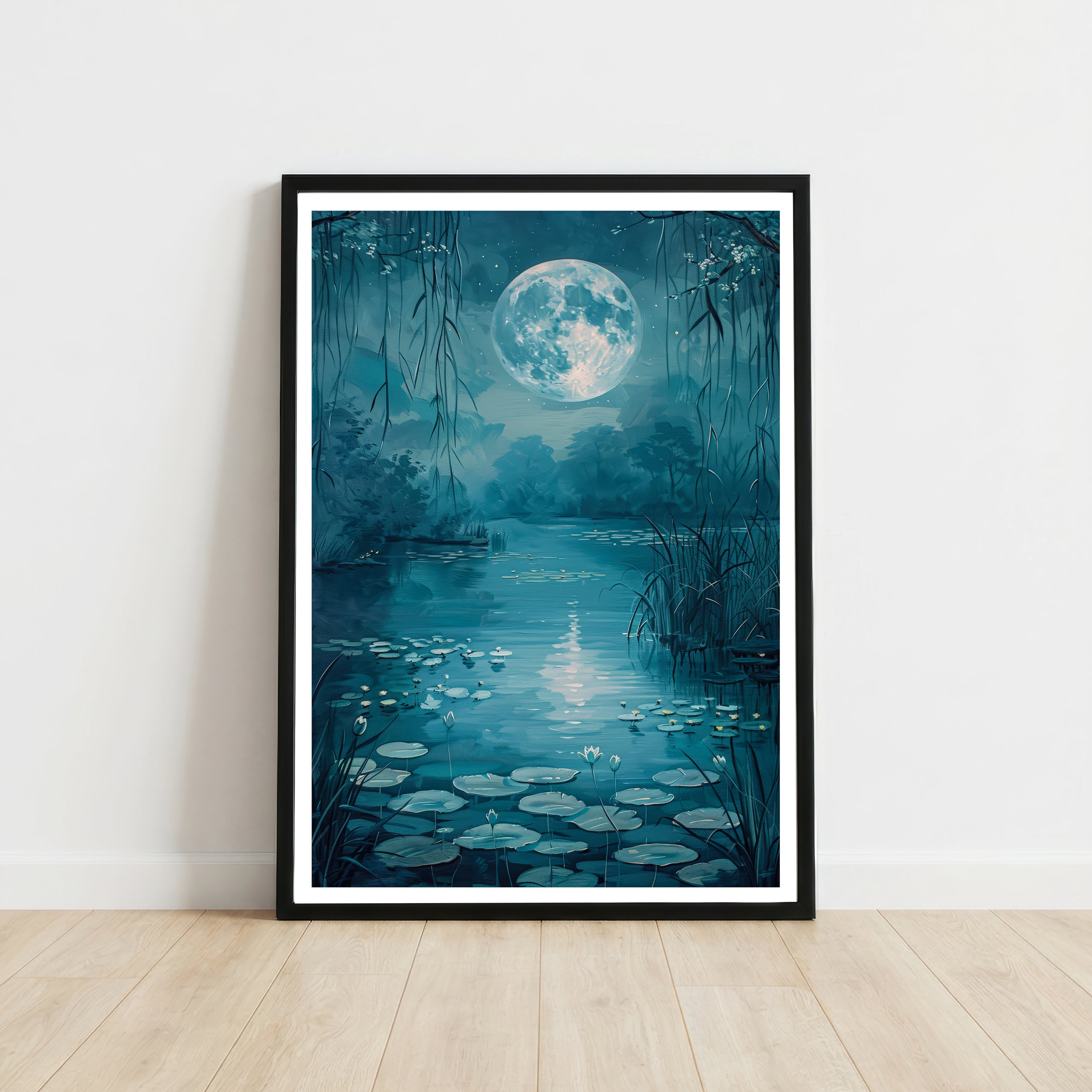 Moonlit Water Lily Pond Art Print