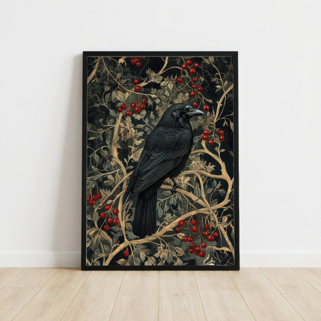 Vintage Crow Botanical Art Print