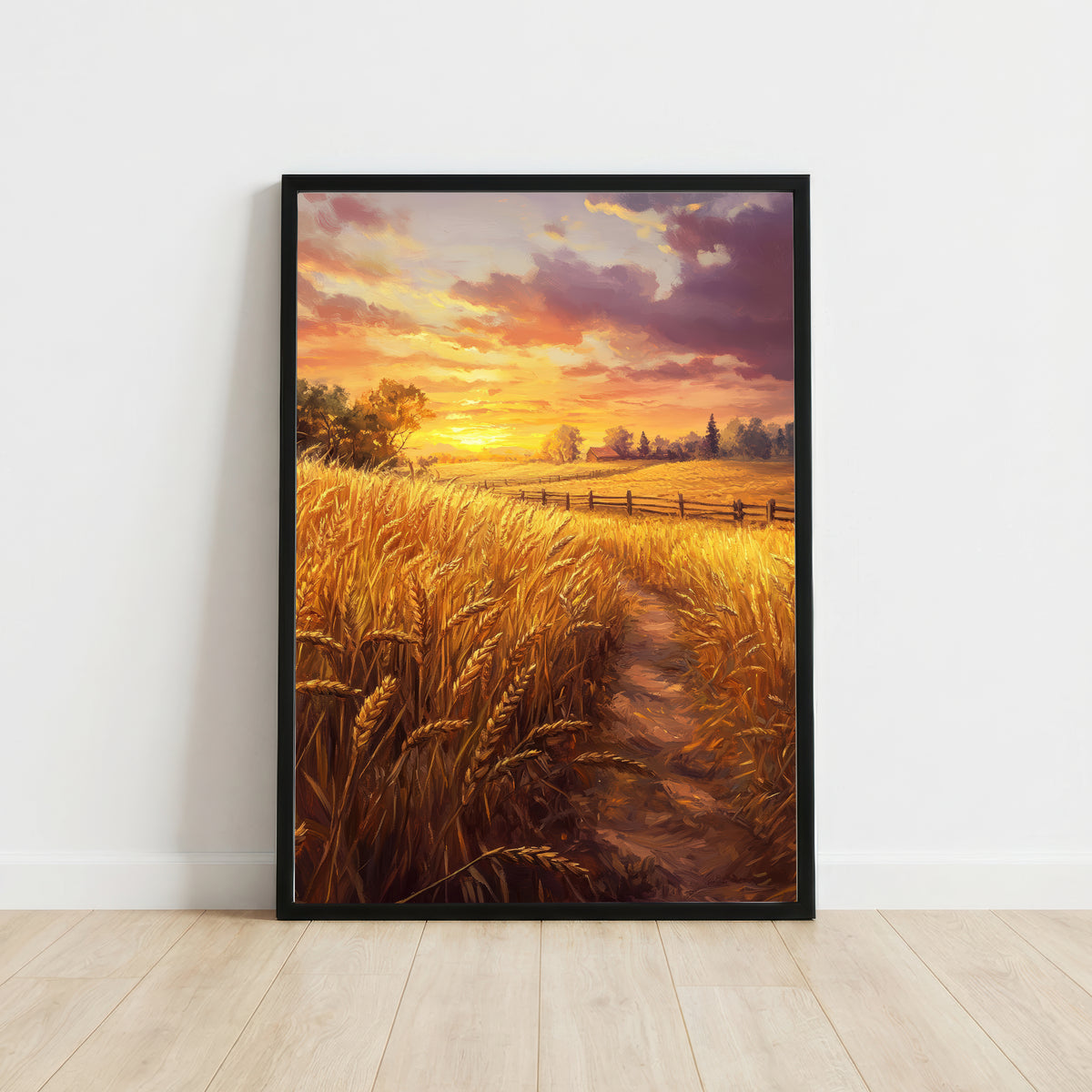 Golden Wheat Field Sunset Art Print