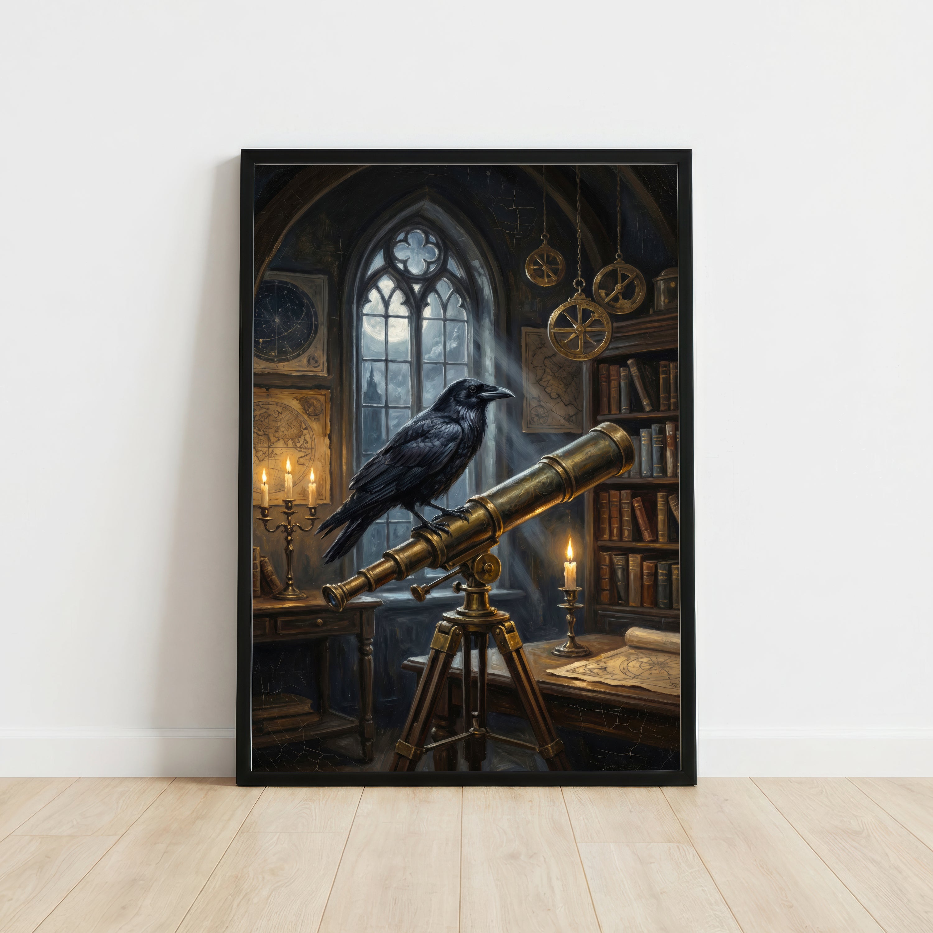 Raven Telescope Dark Academia Art Print