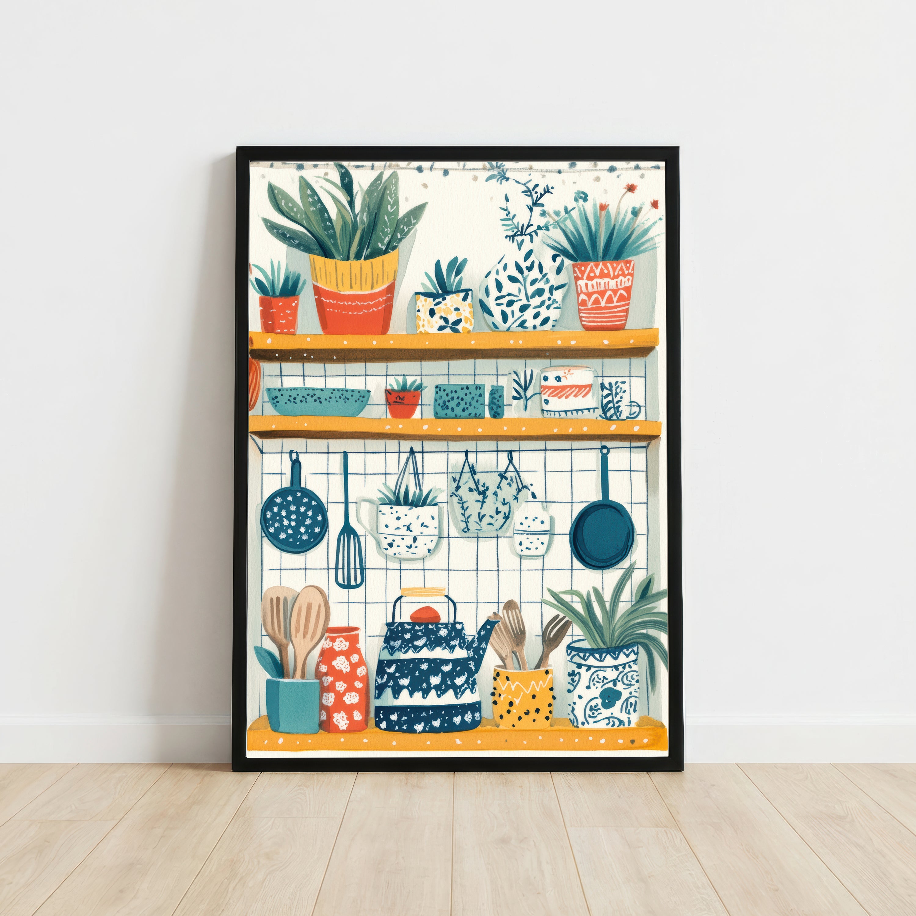 Whimsical Kitchen Shelves Art Print