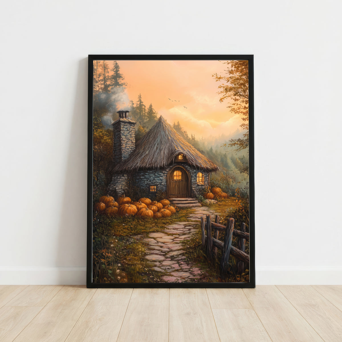 Autumn Cottage Pumpkin Art Print