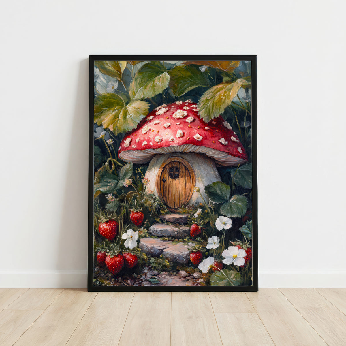 Strawberry Mushroom Cottage Art Print