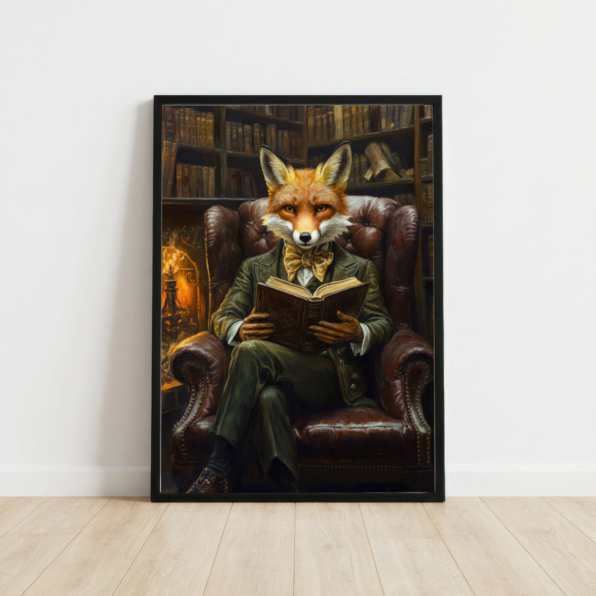 Fox Reading in Library Art Print