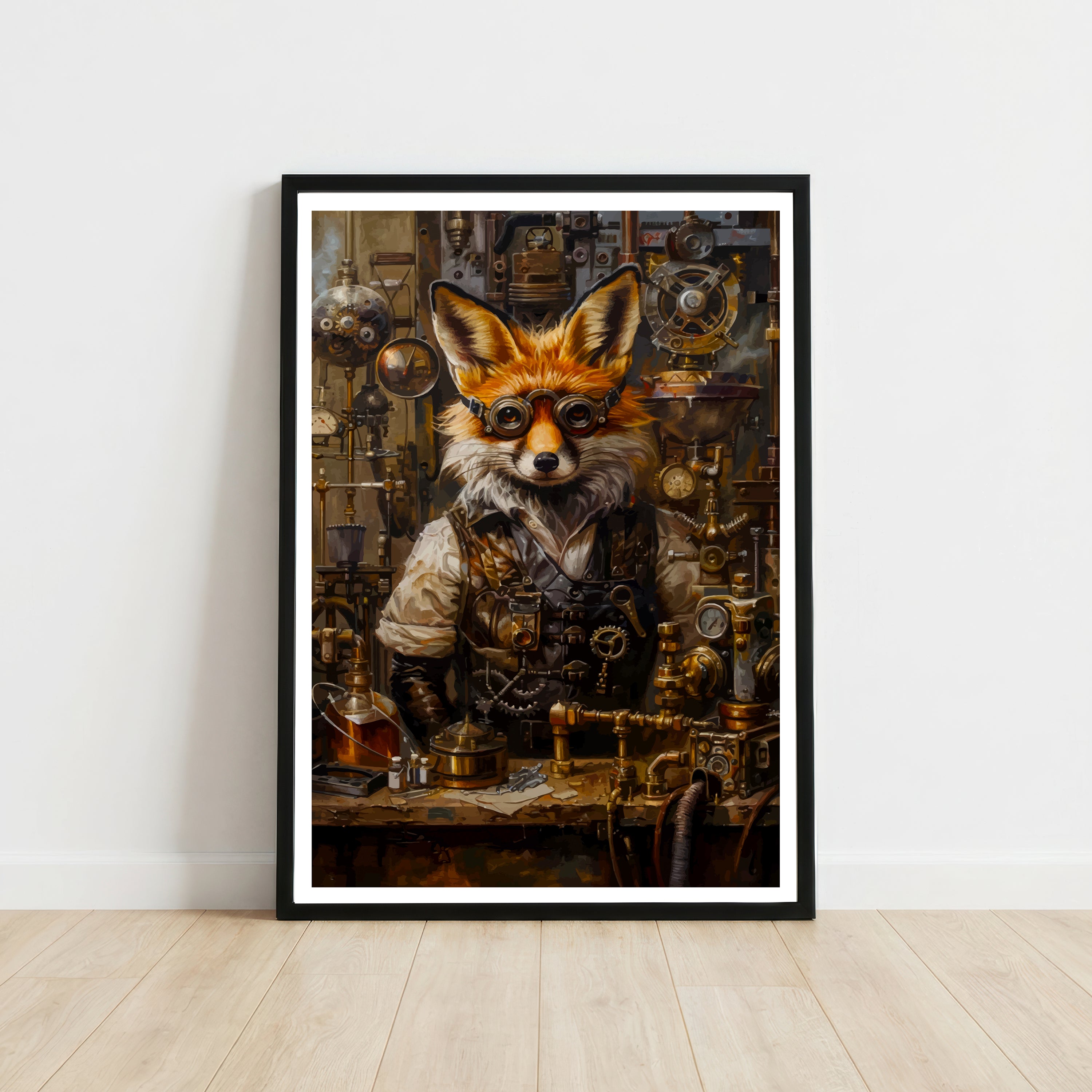 Steampunk Fox Inventor Art Print