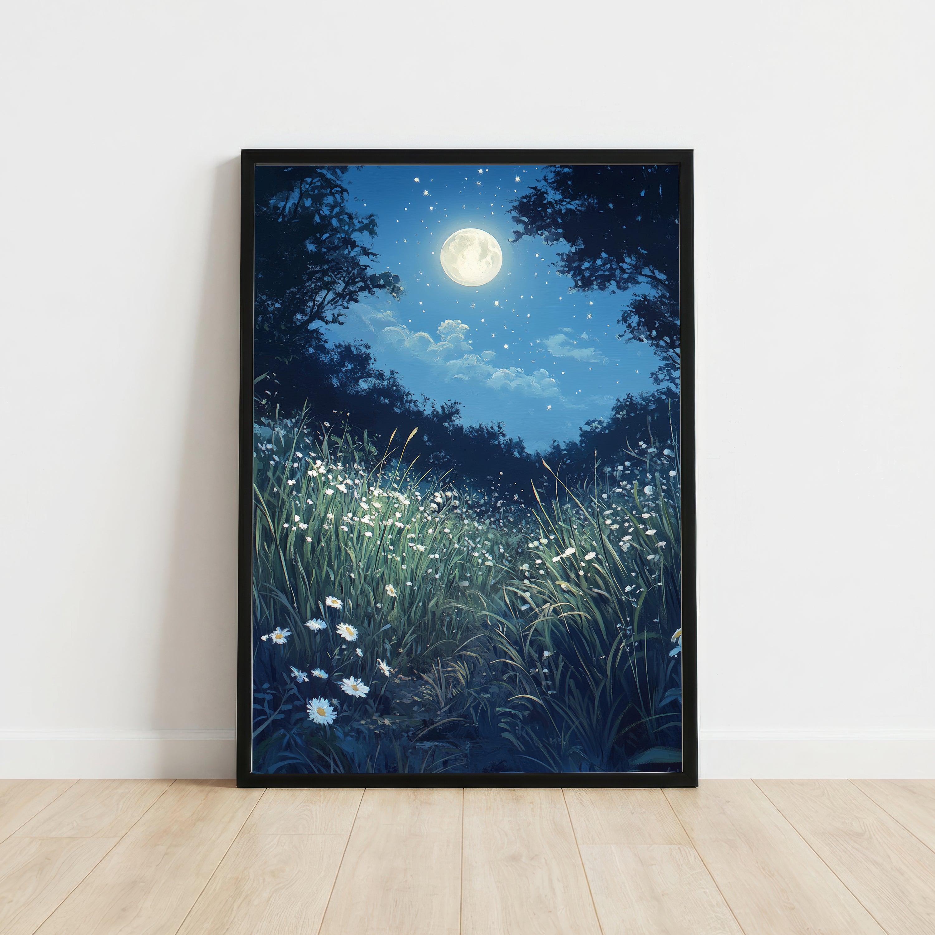 Moonlit Daisy Meadow Art Print