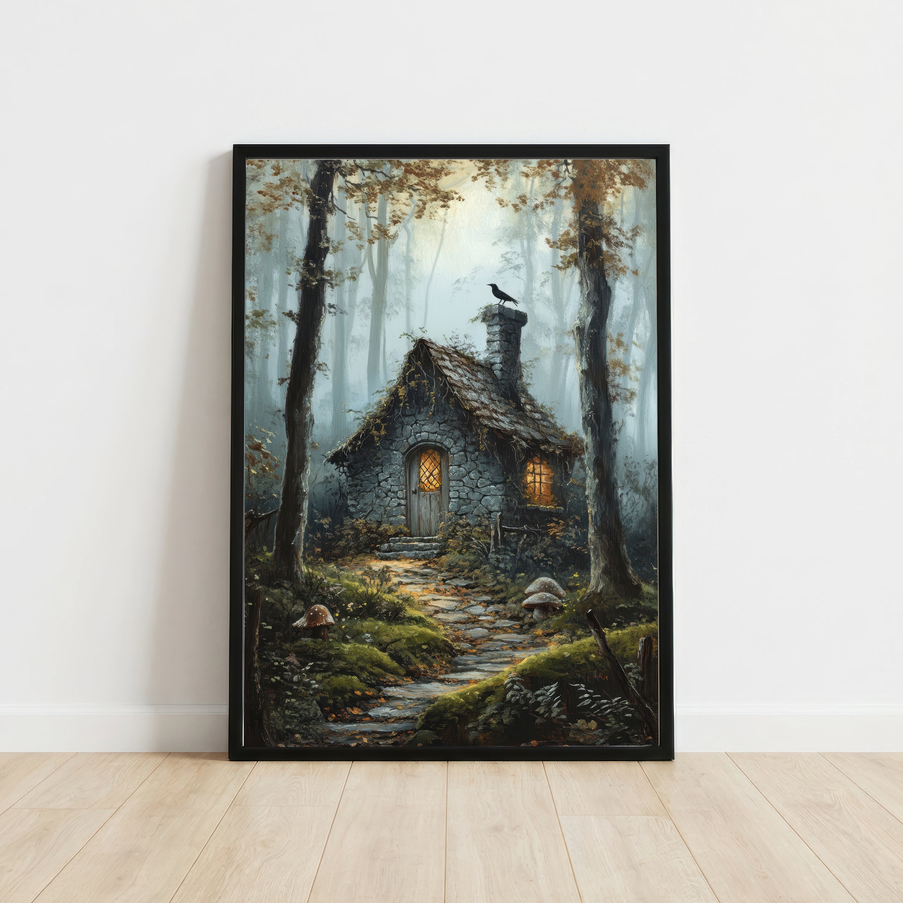 Misty Forest Cottage Art Print