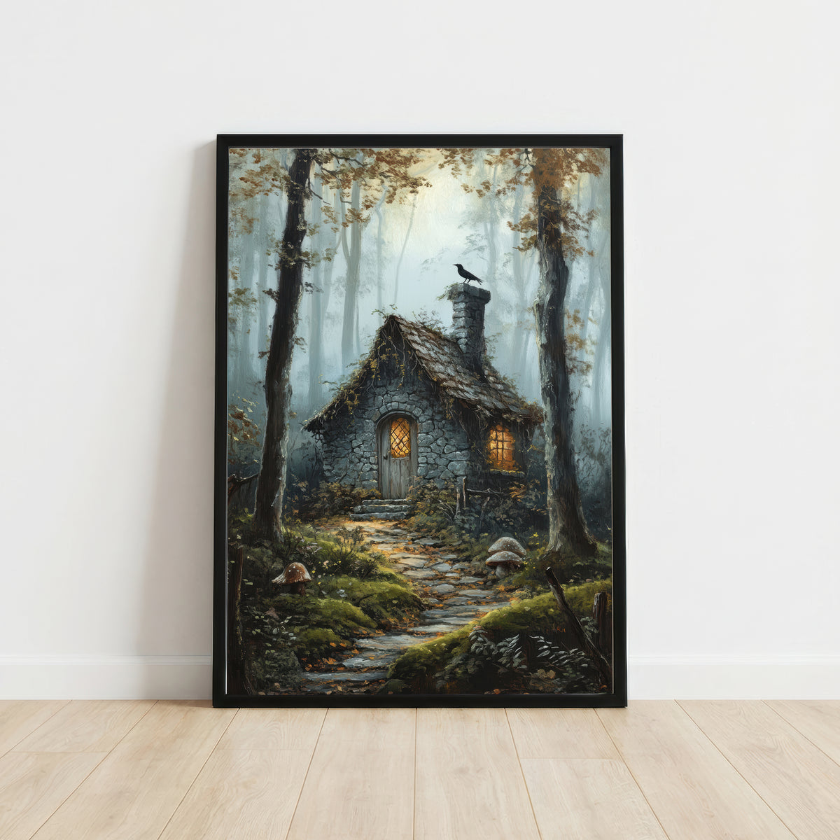 Misty Forest Cottage Art Print
