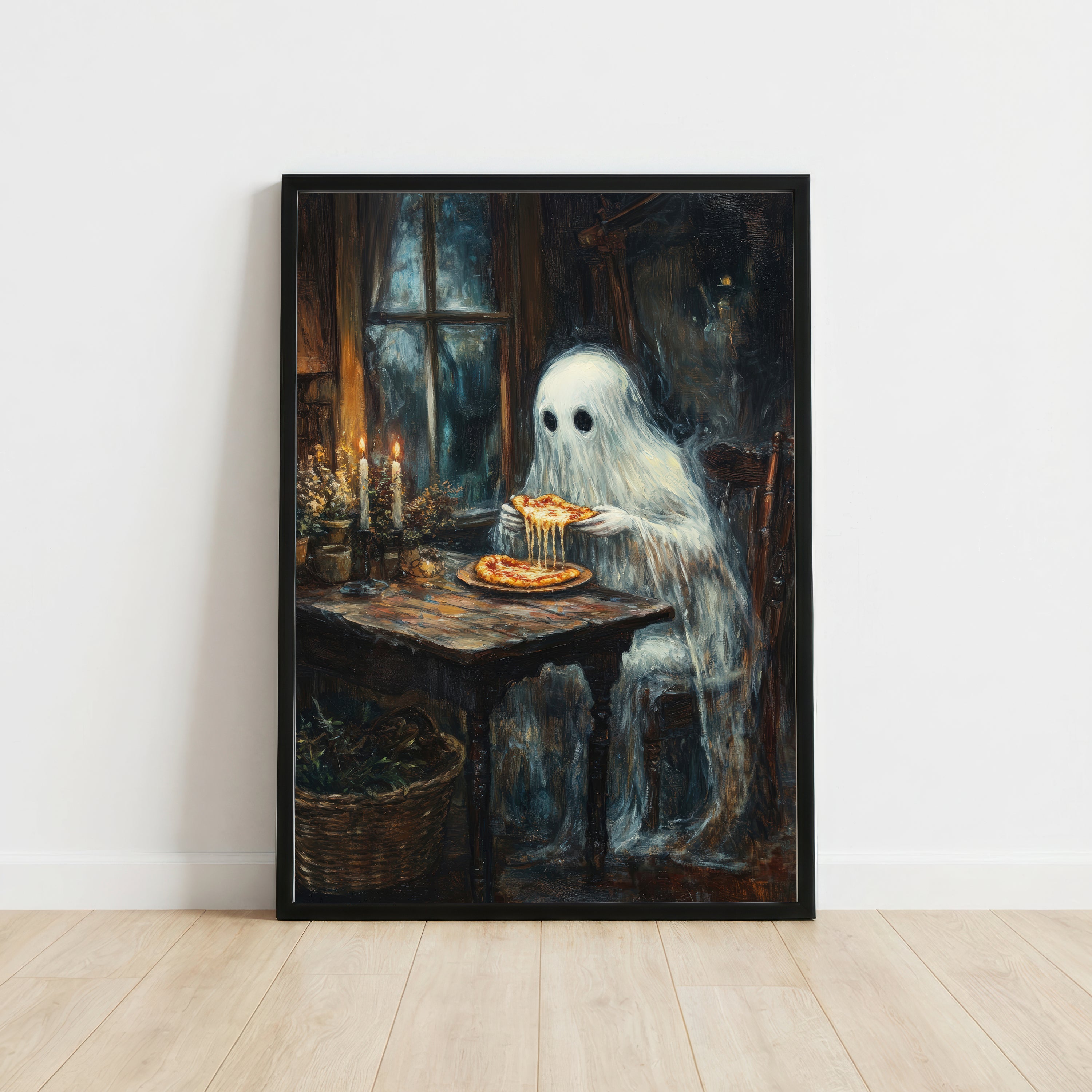 Ghost Eating Pizza Art Print