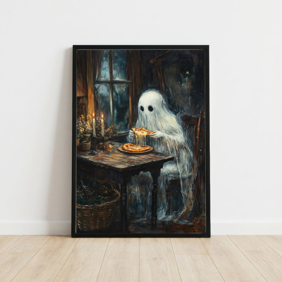 Ghost Eating Pizza Art Print