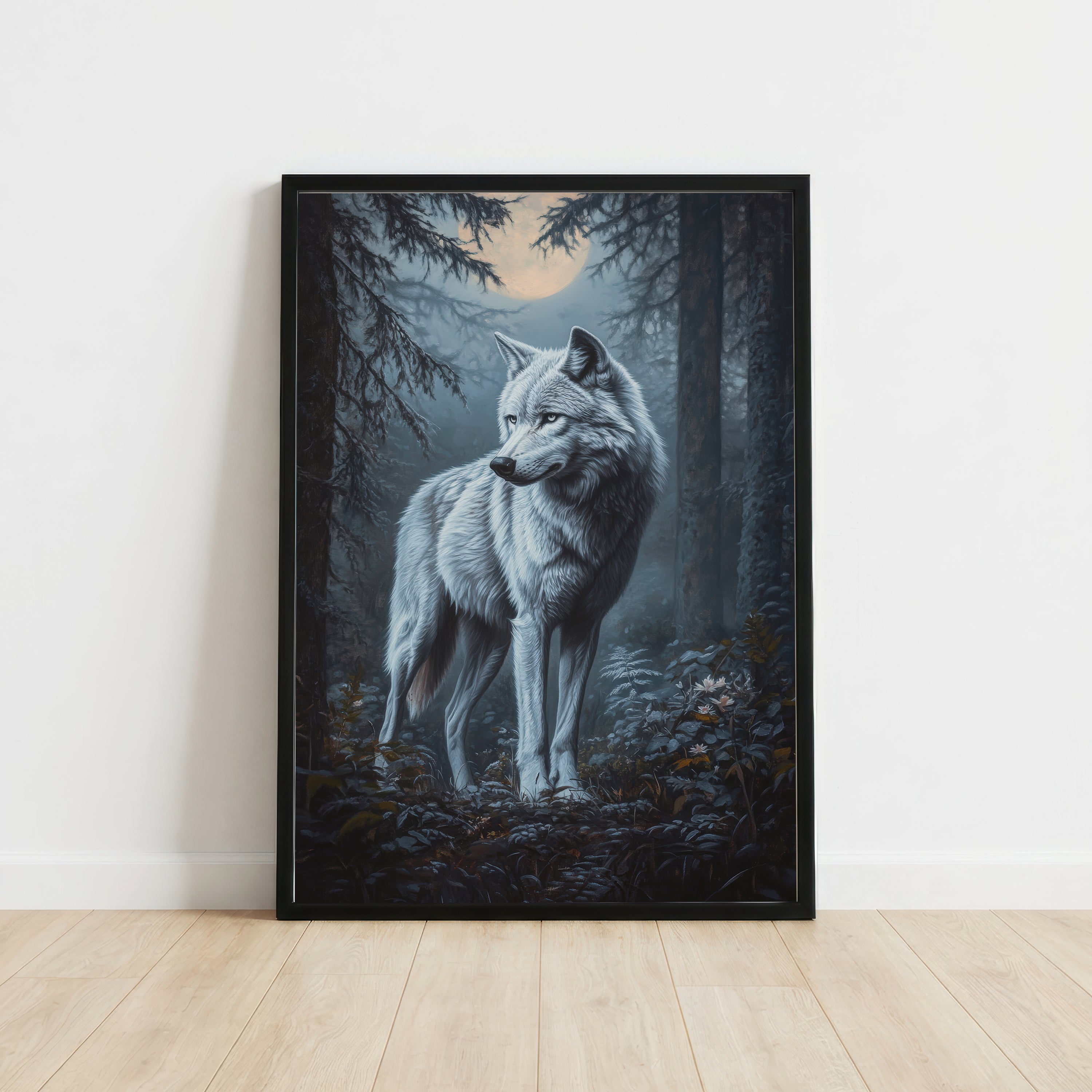 Moonlit Wolf Forest Art Print