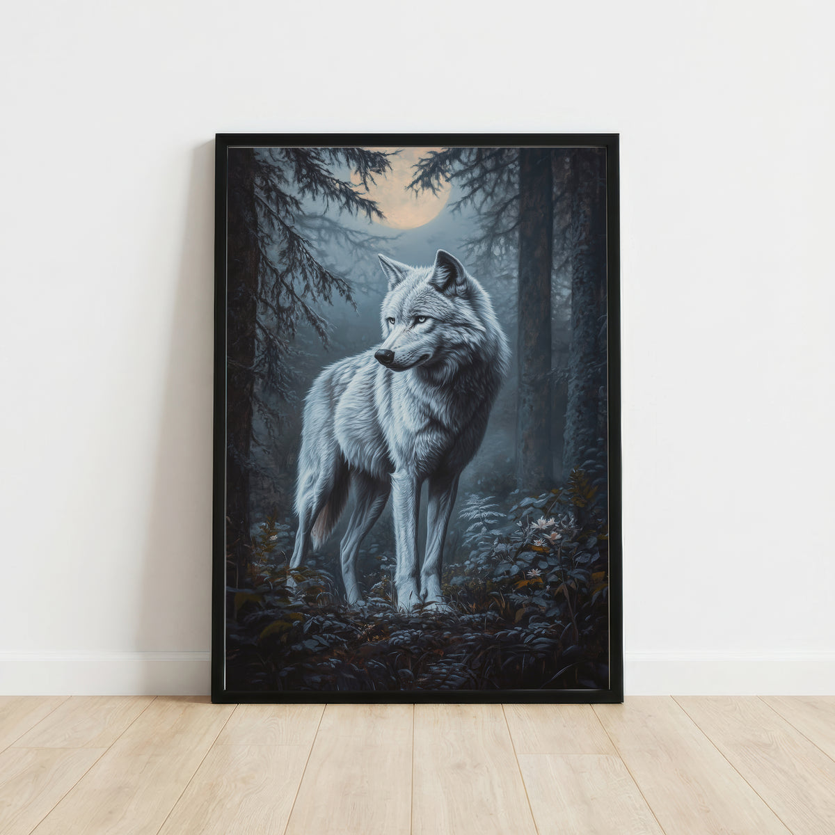 Moonlit Wolf Forest Art Print