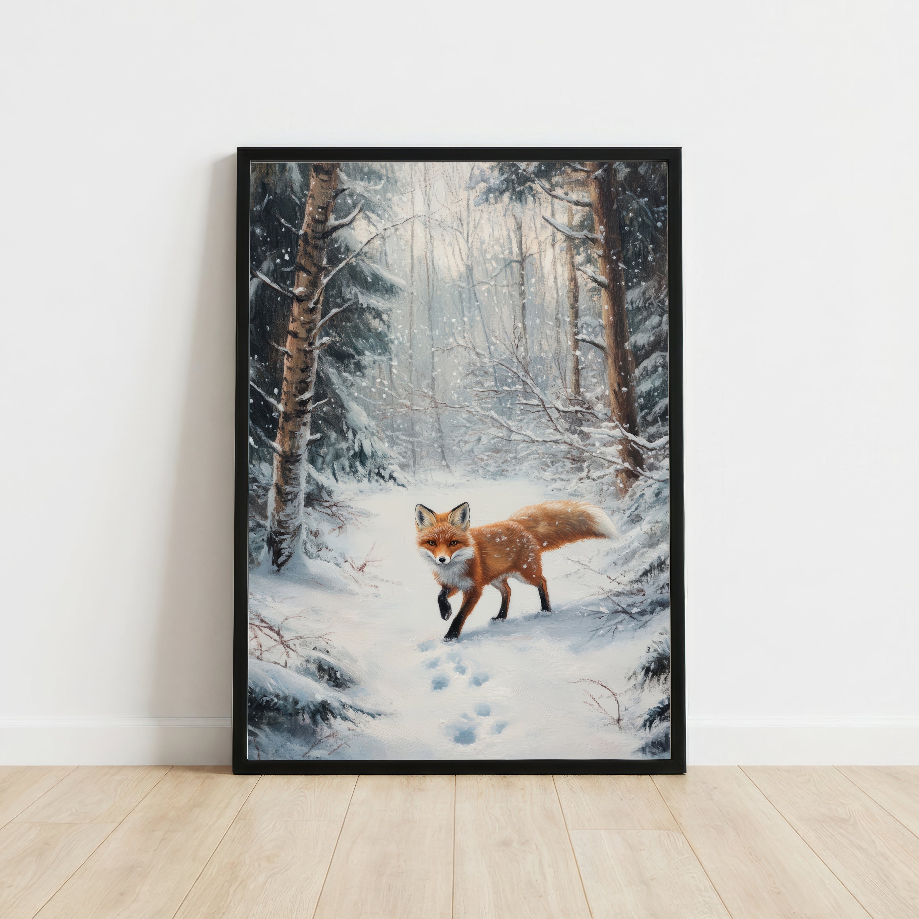 Snowy Woodland Fox Art Print