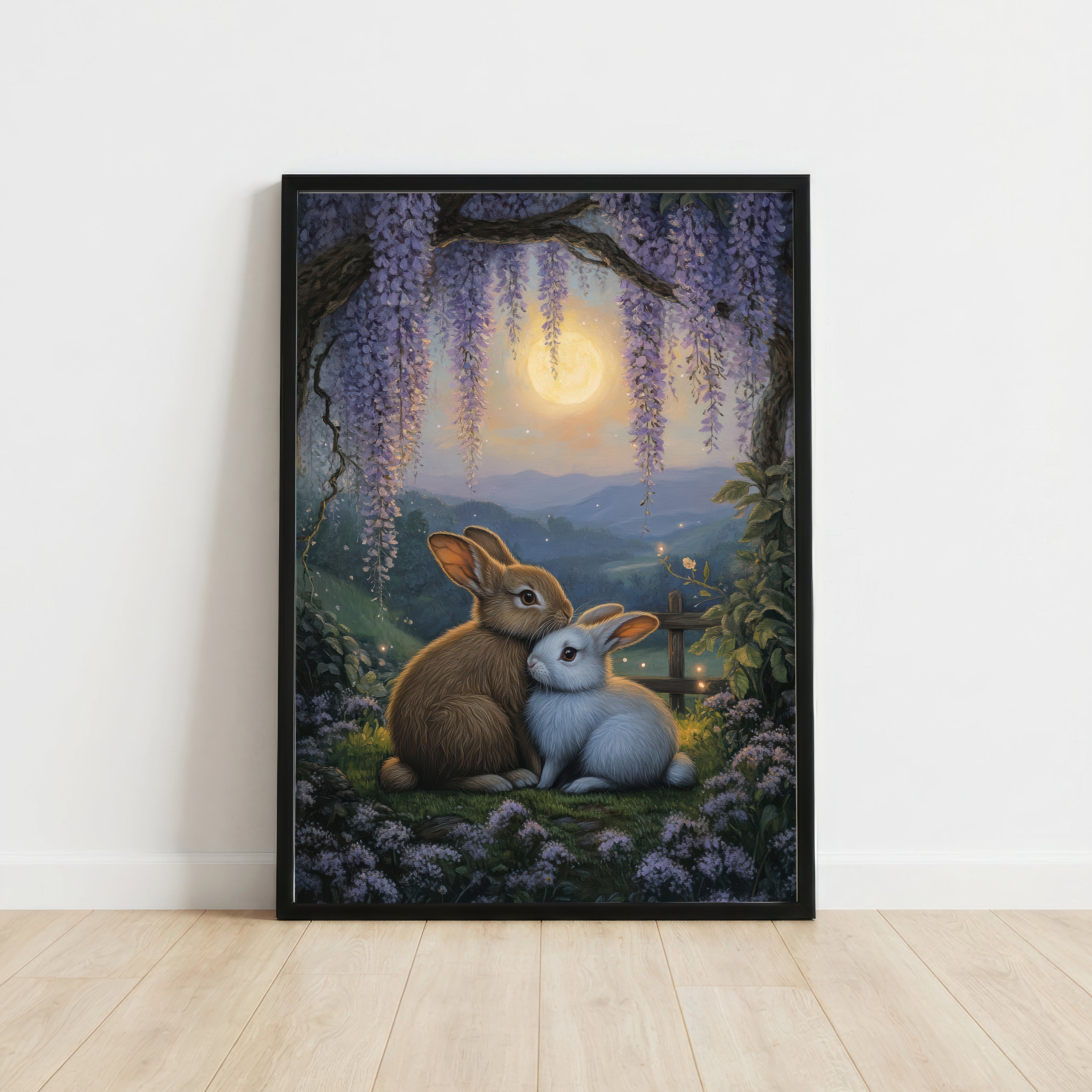Moonlit Rabbit Pair Art Print
