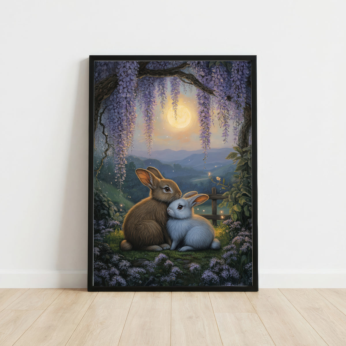 Moonlit Rabbit Pair Art Print