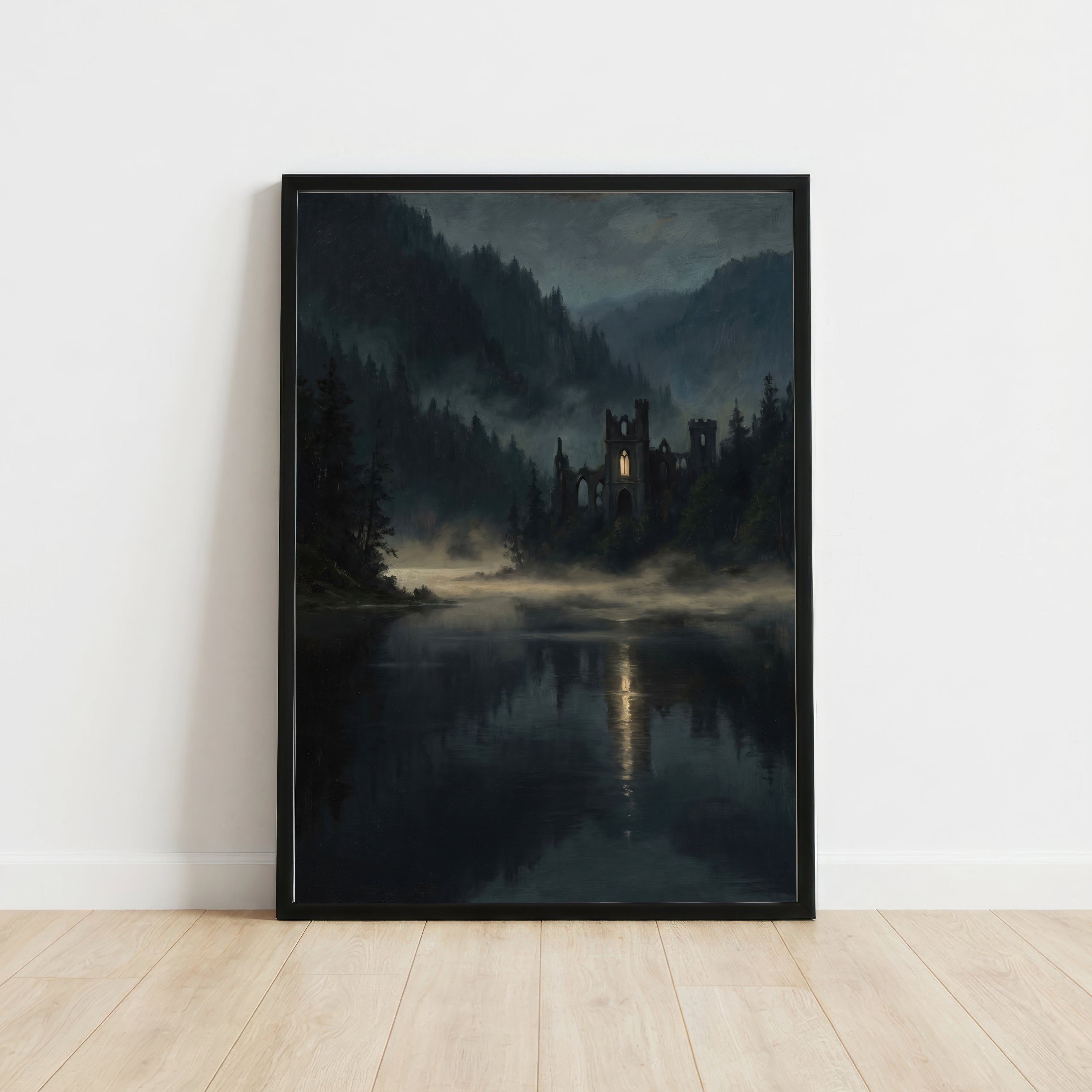Gothic Church Ruins Lake Art Print