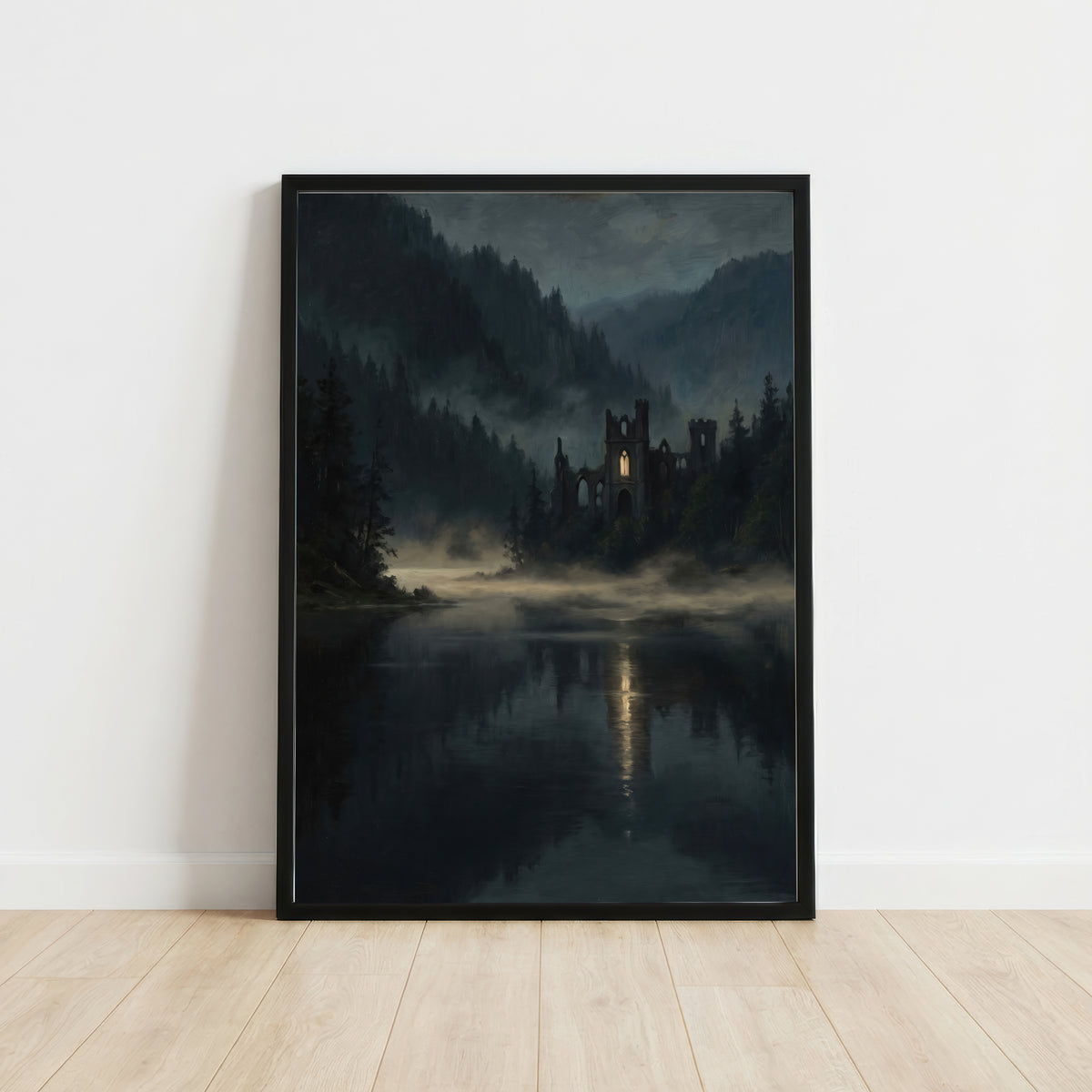 Gothic Church Ruins Lake Art Print