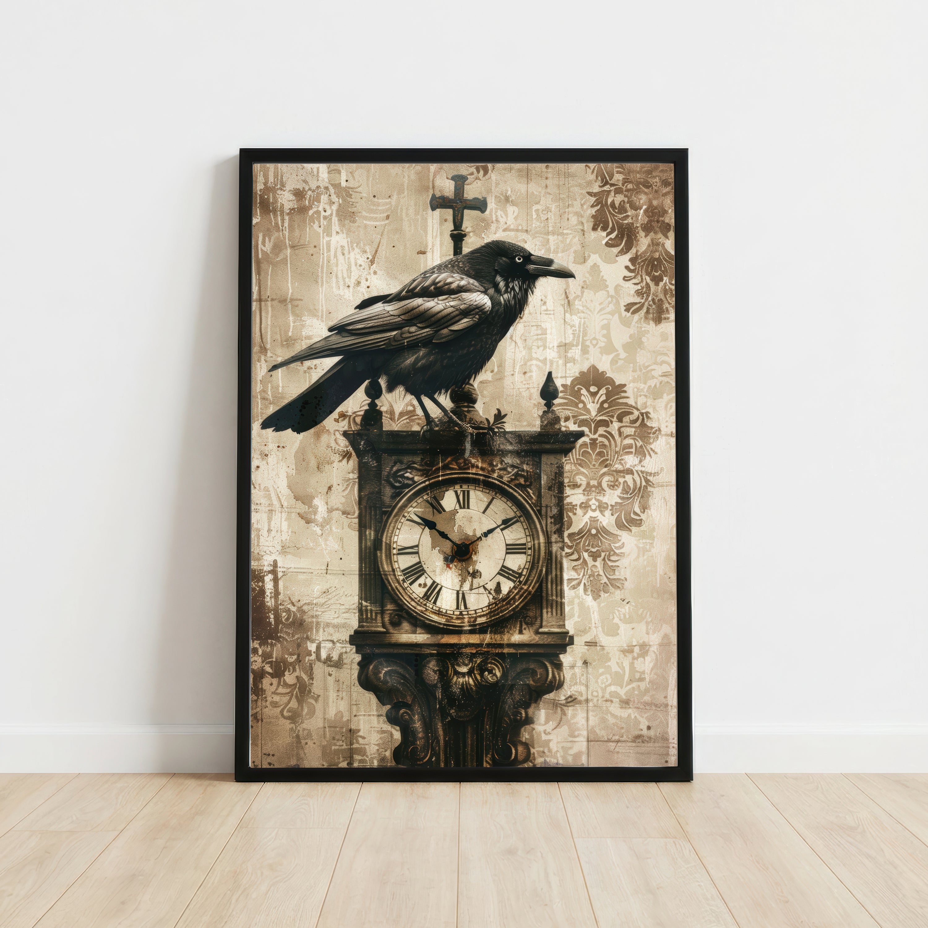 Gothic Raven Clock Art Print