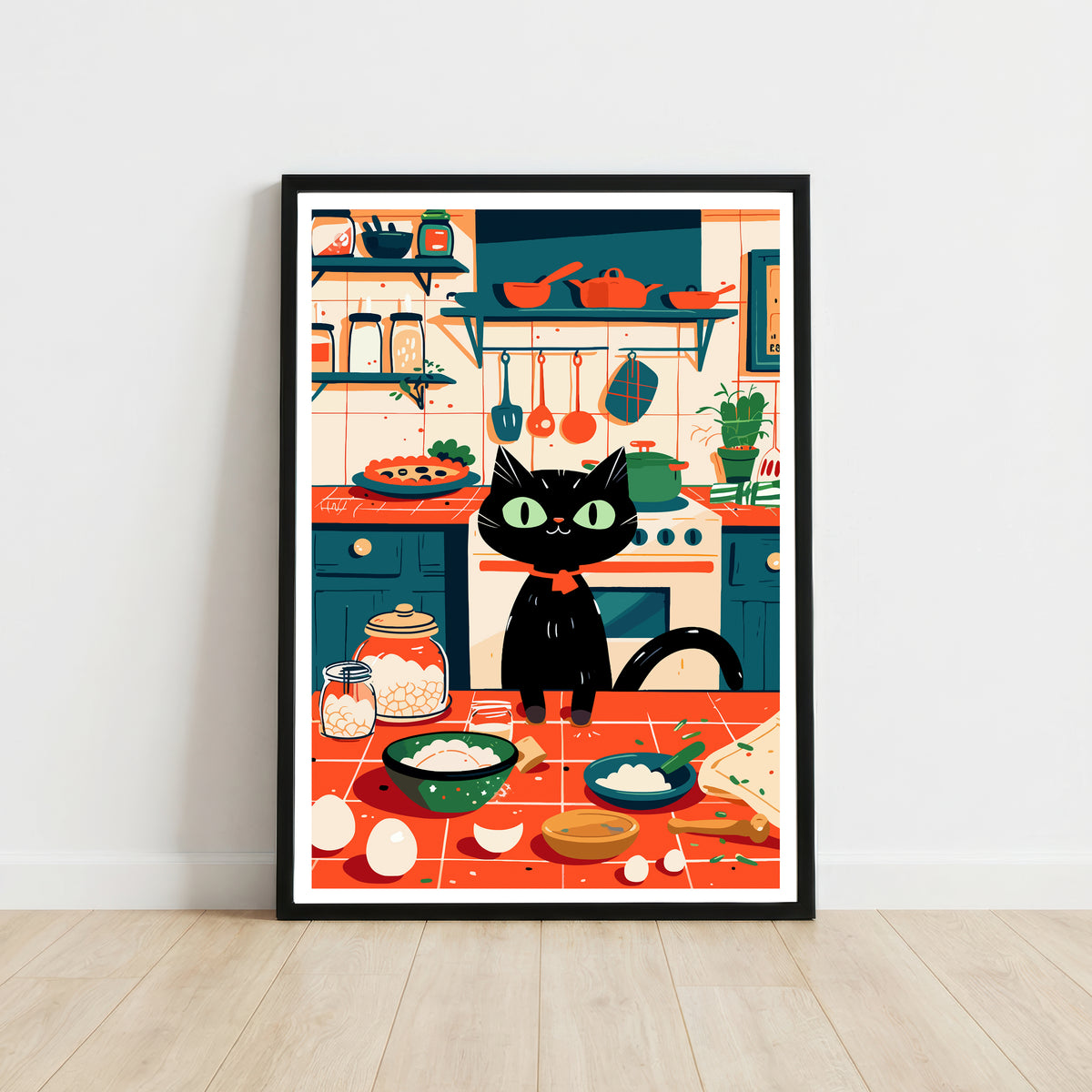 Black Cat Kitchen Art Print