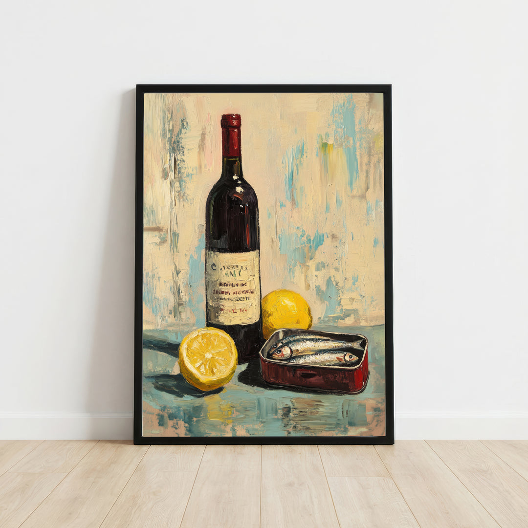 Wine Bottle and Sardines Art Print