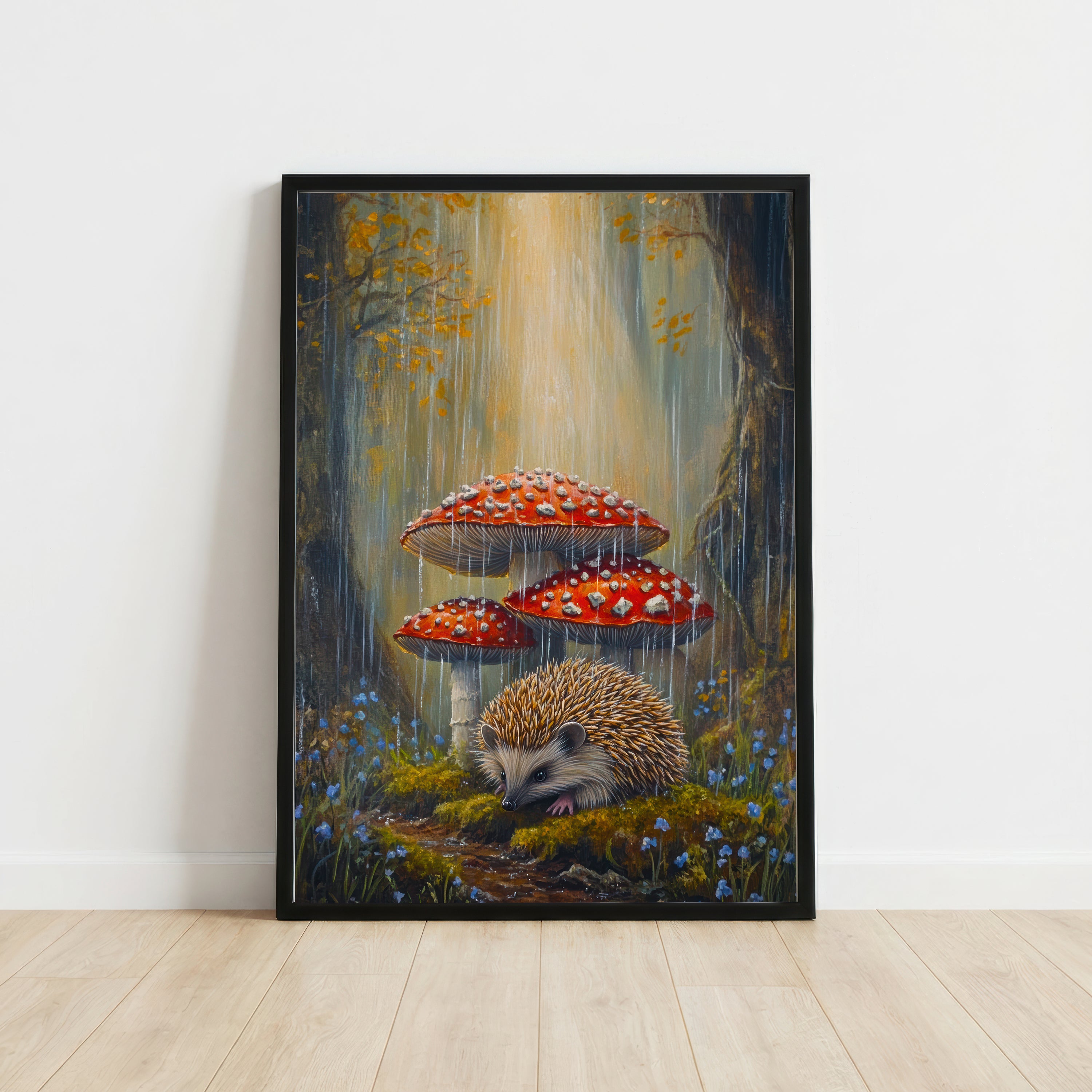 Hedgehog and Toadstools Woodland Art Print