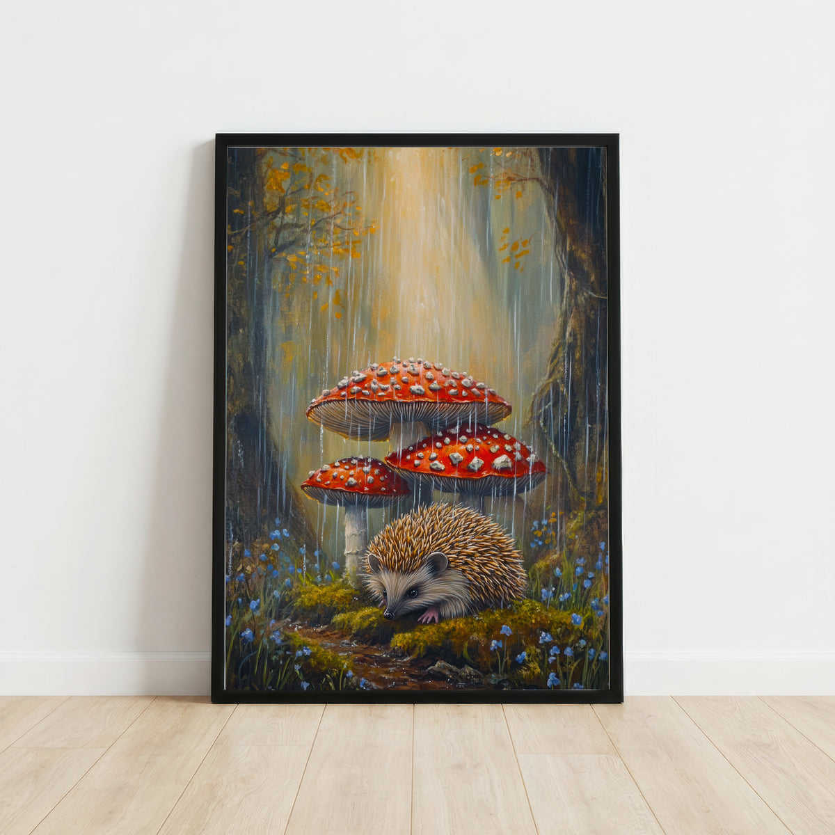Hedgehog and Toadstools Woodland Art Print