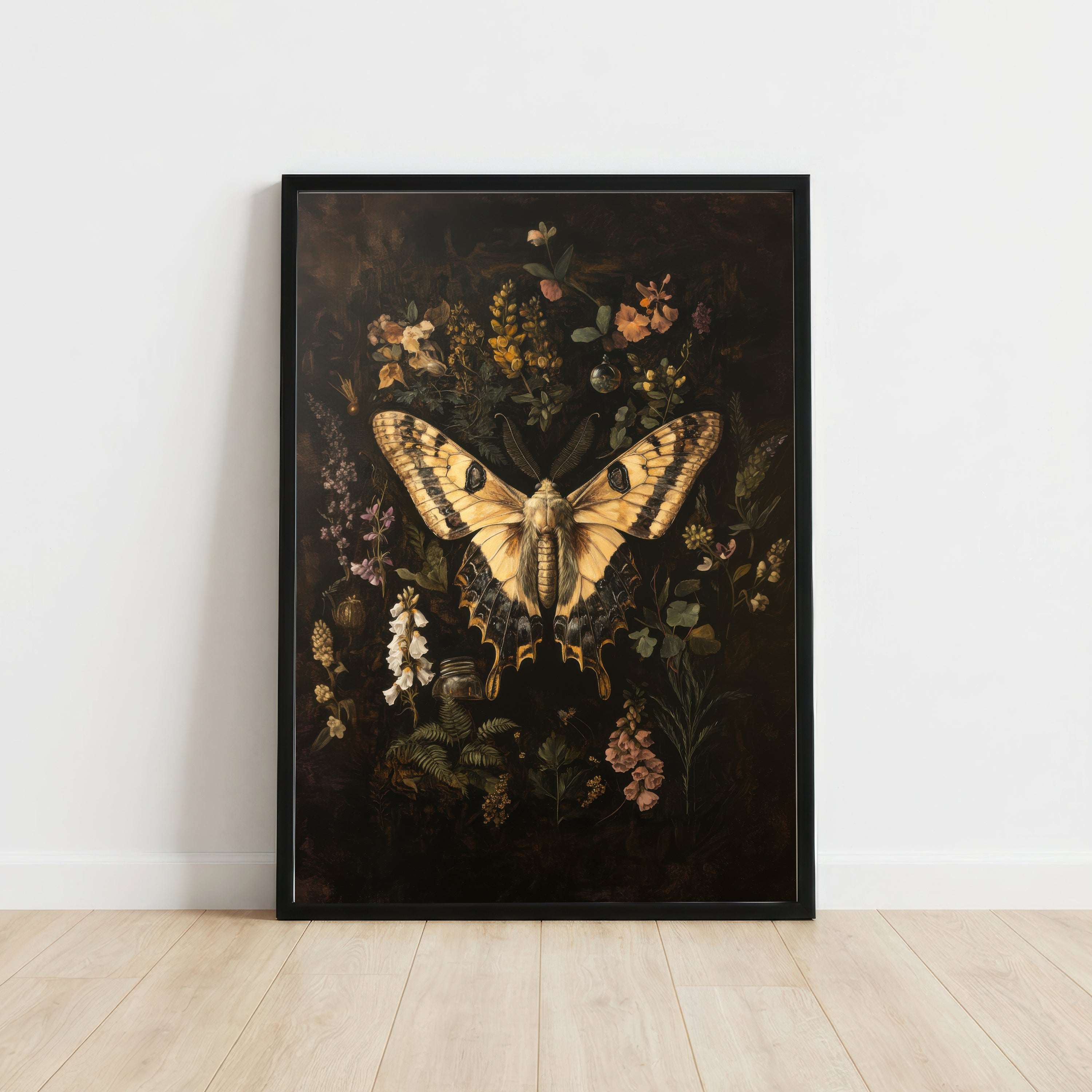 Moth Botanical Dark Academia Art Print