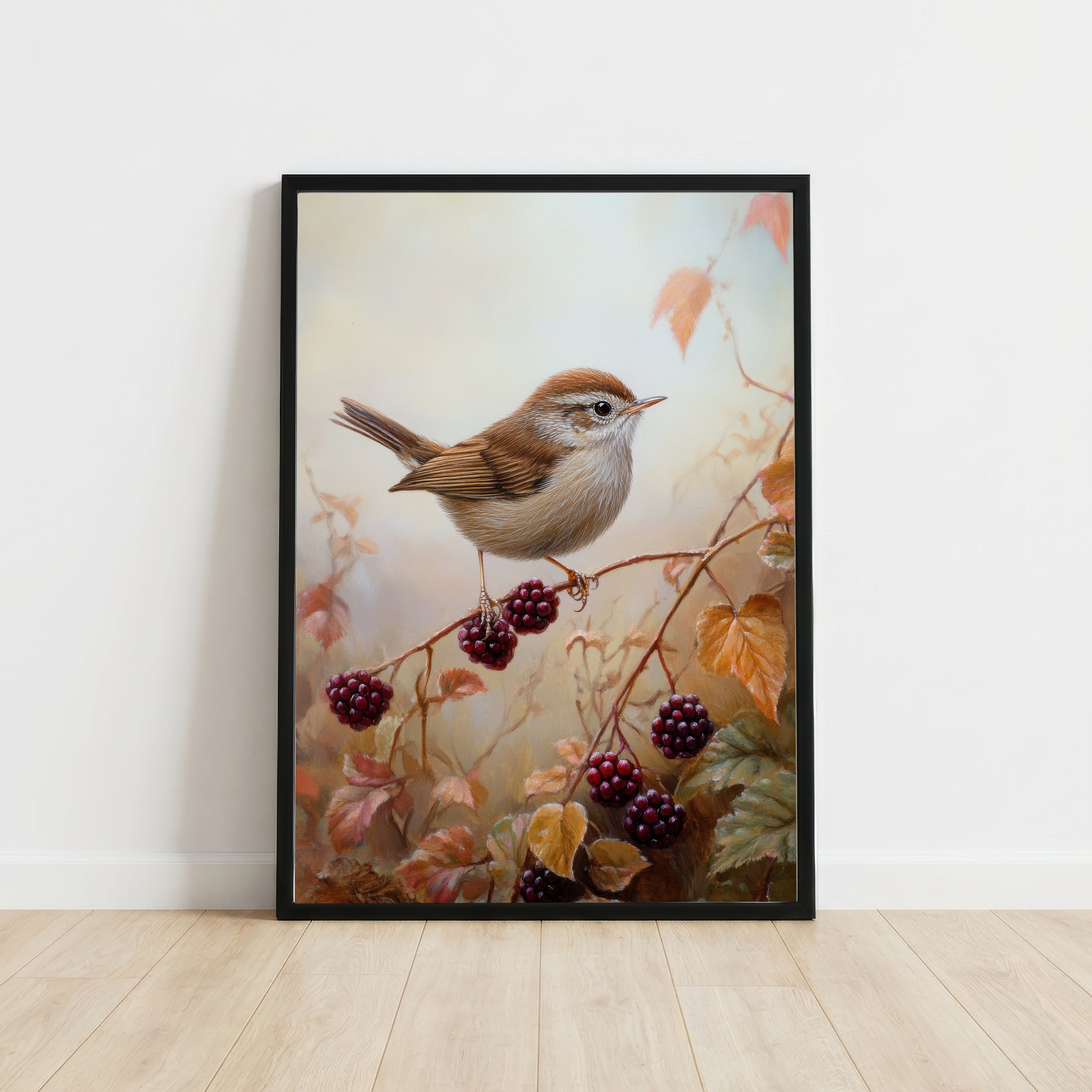 Wren and Blackberry Botanical Art Print