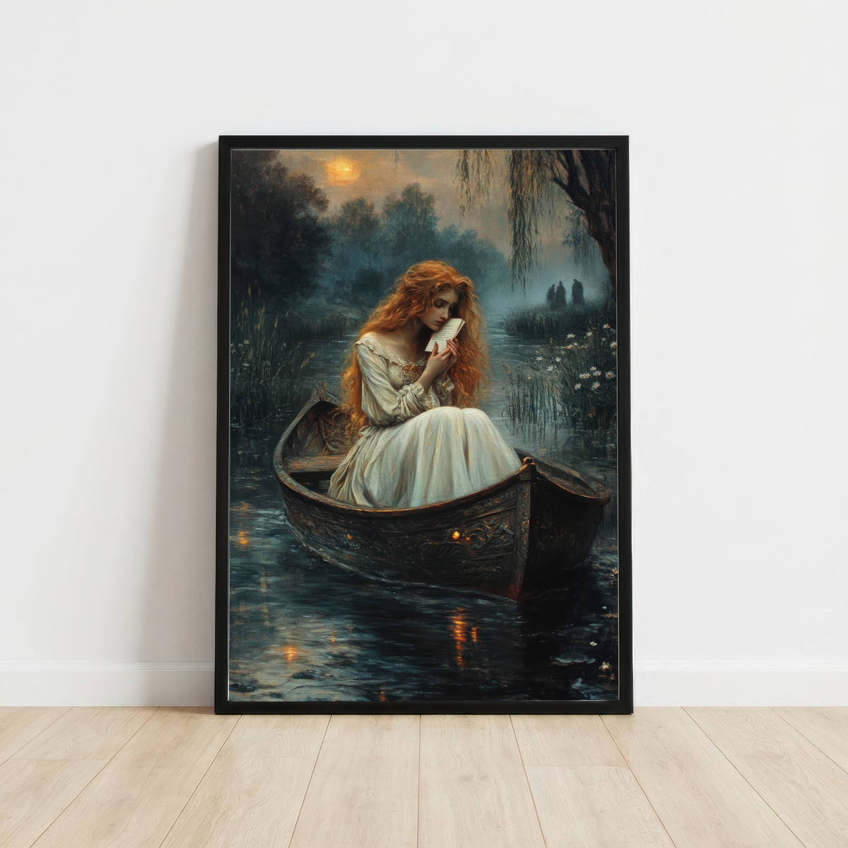 Moonlit Woman in Boat Art Print