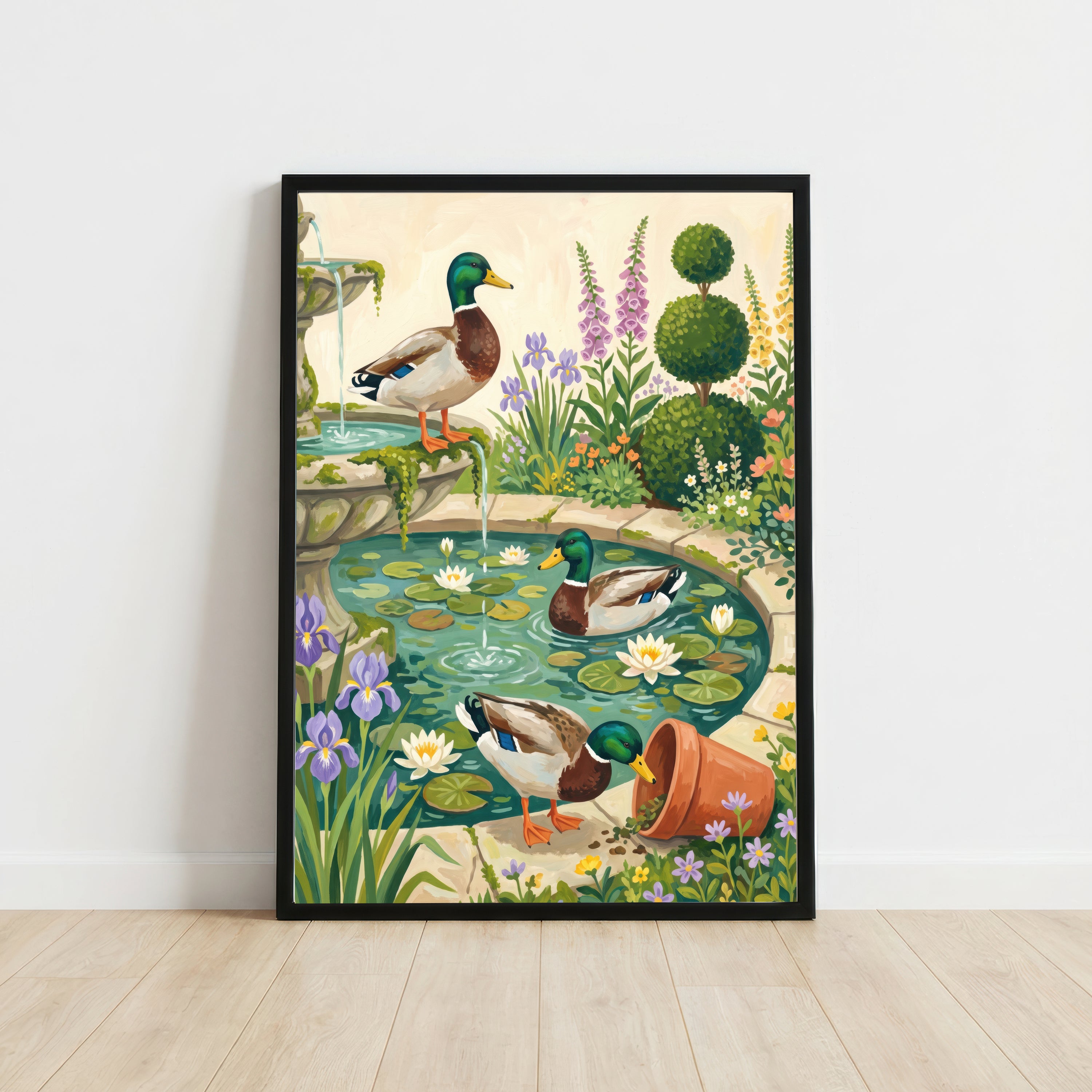 Ducks in Garden Pond Art Print
