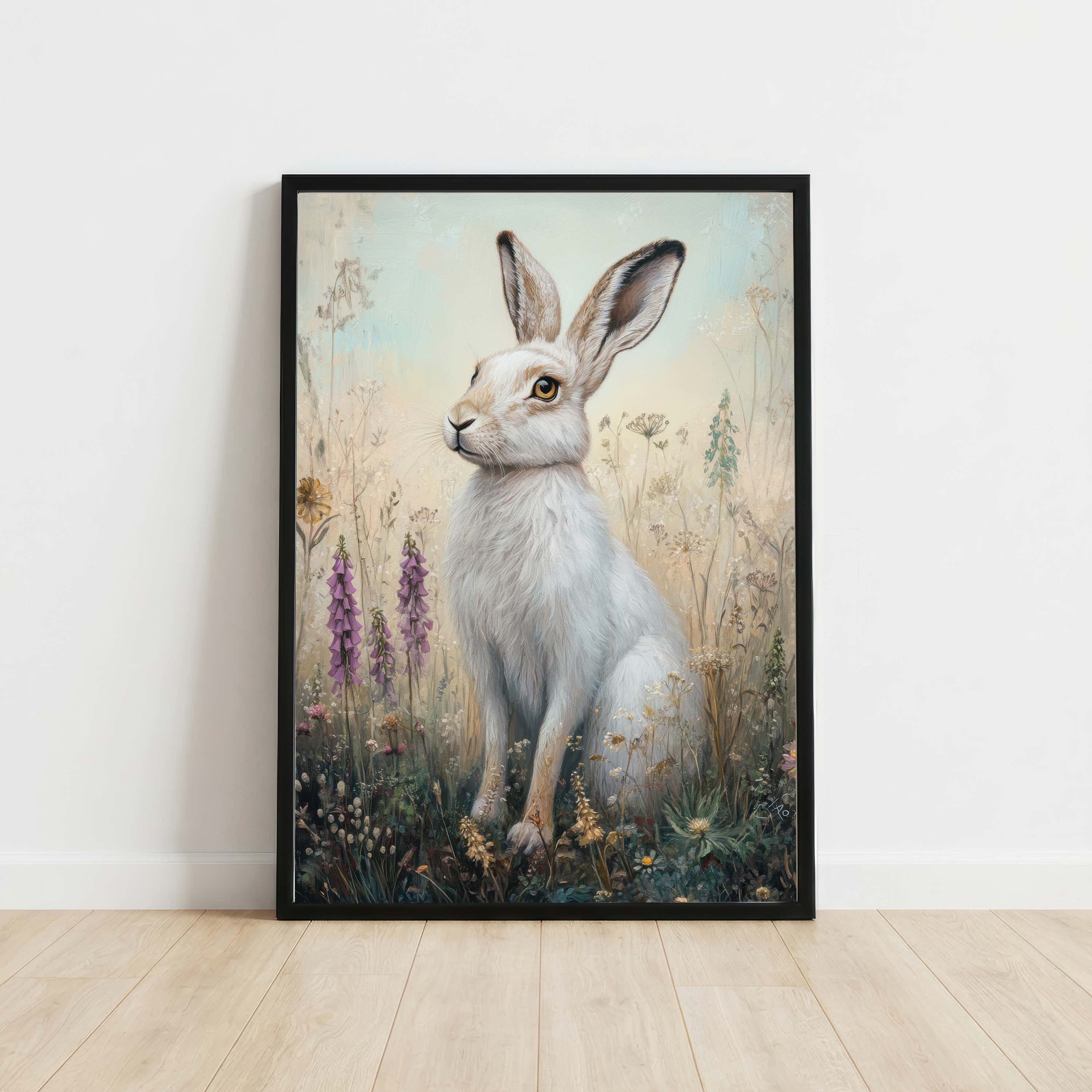 Whimsical Hare Meadow Art Print