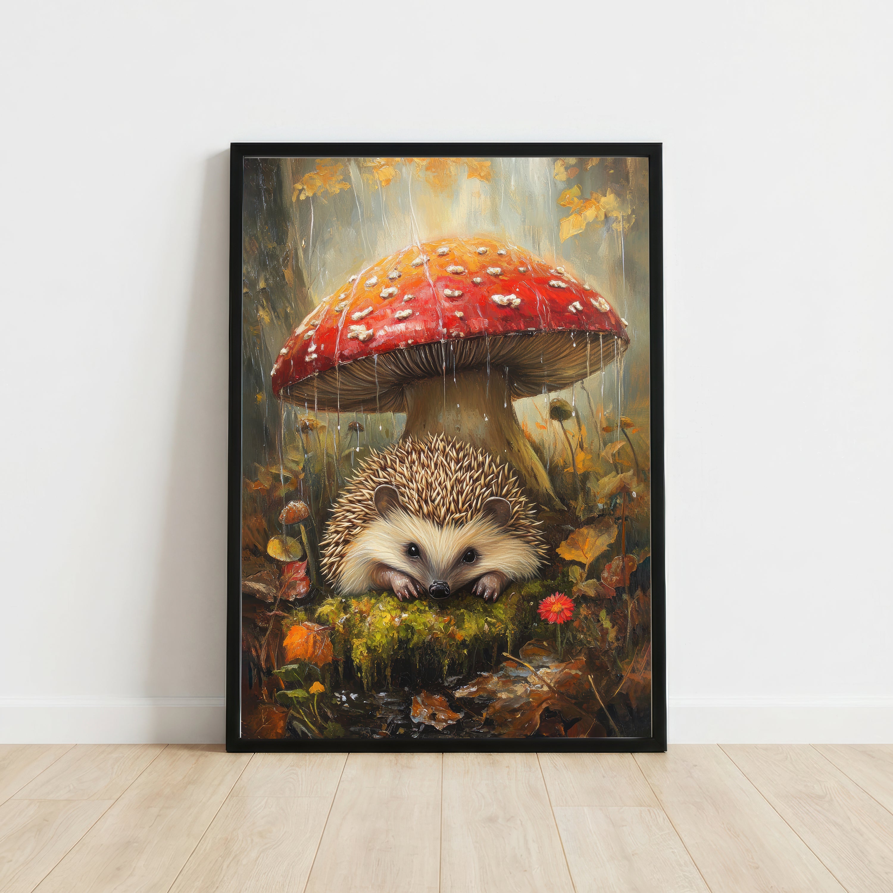 Hedgehog Under Mushroom Art Print