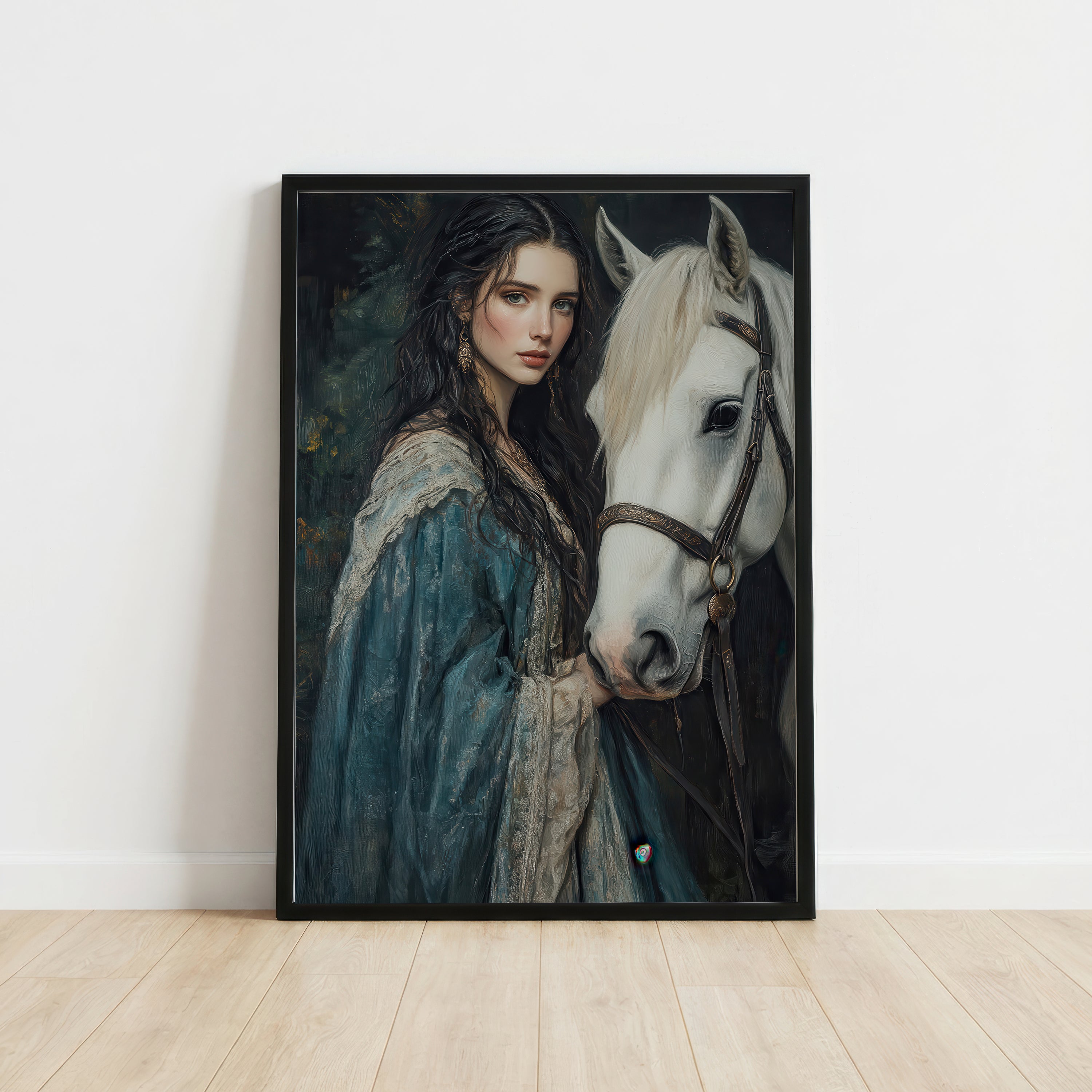 Woman and White Horse Art Print
