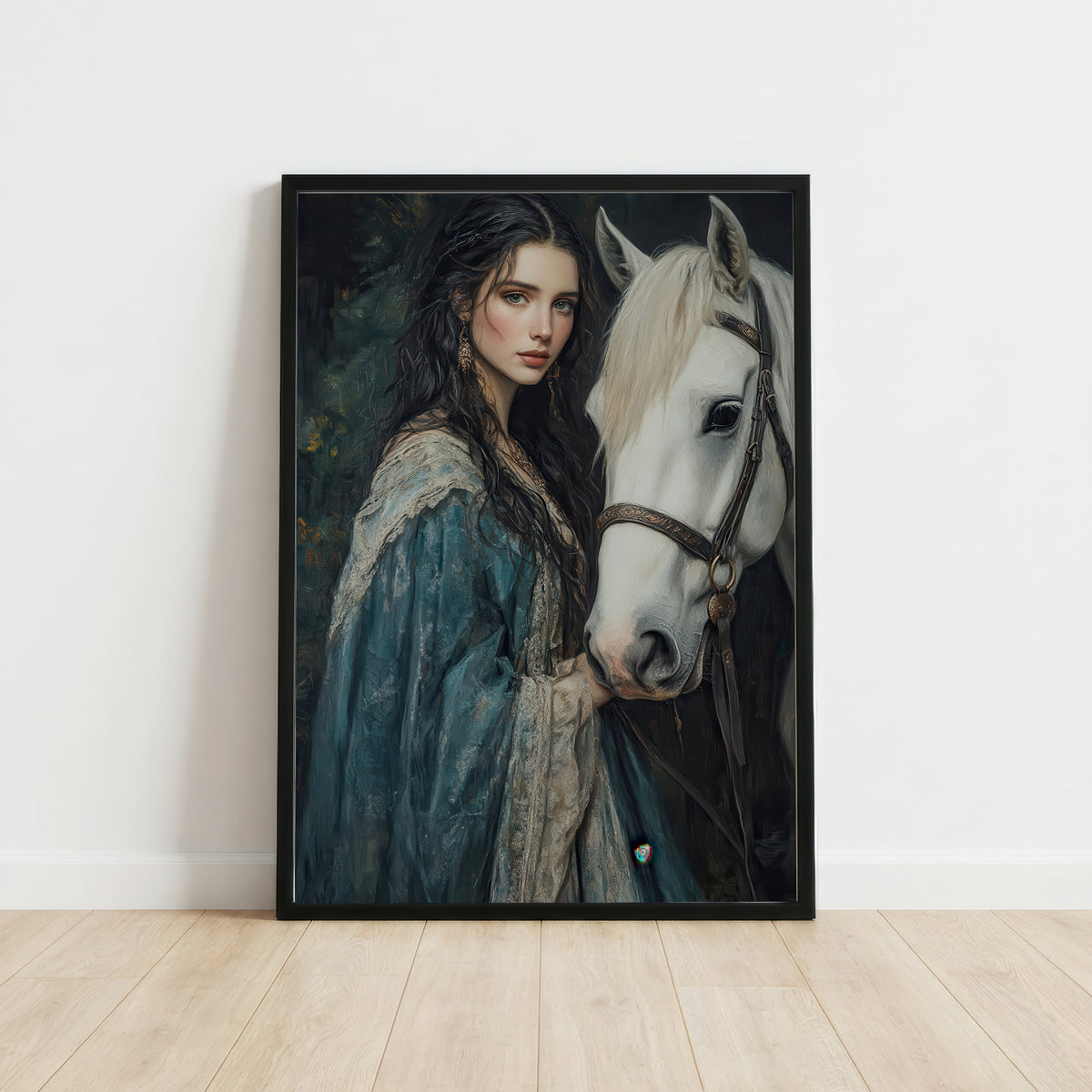 Woman and White Horse Art Print