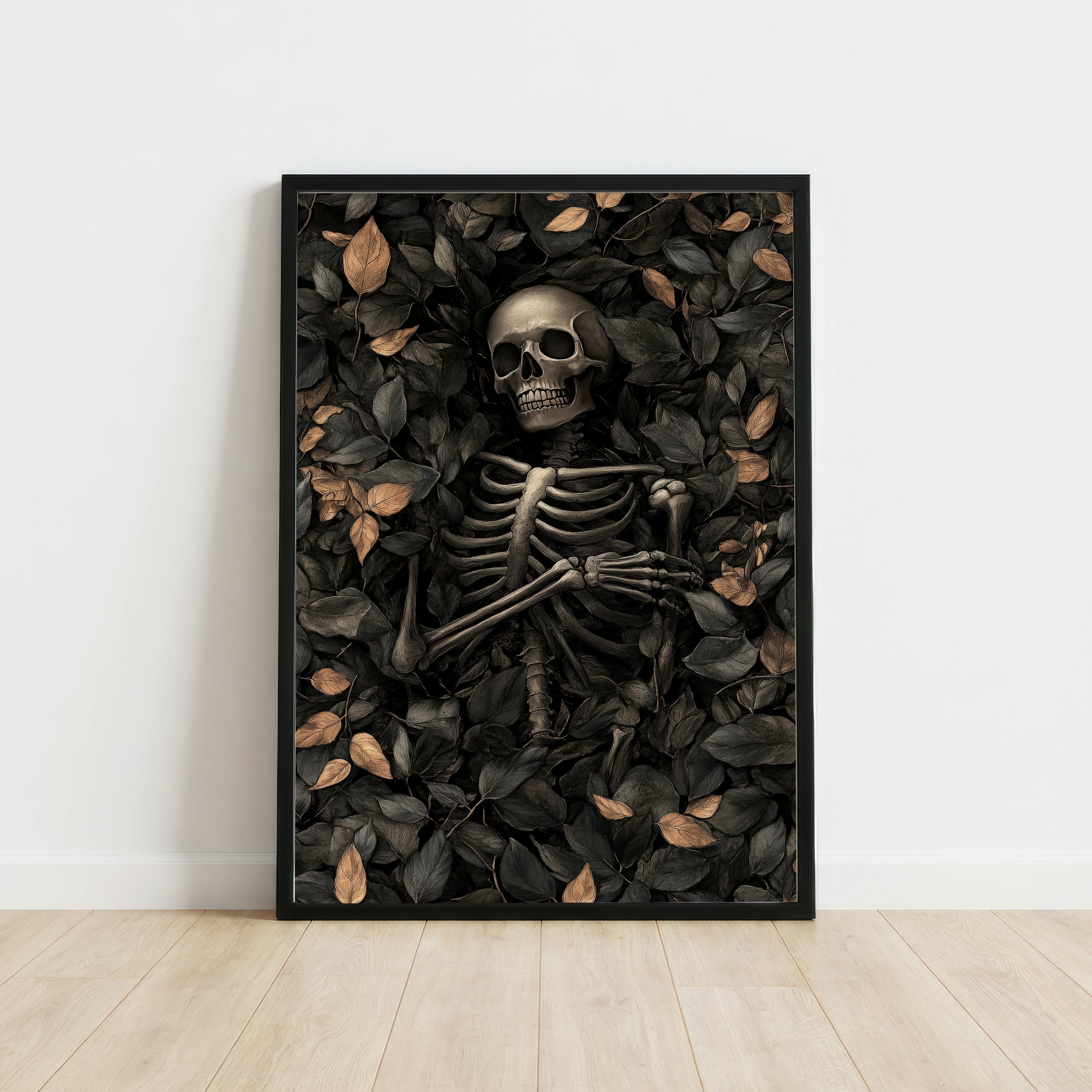 Skeleton Among Leaves Art Print