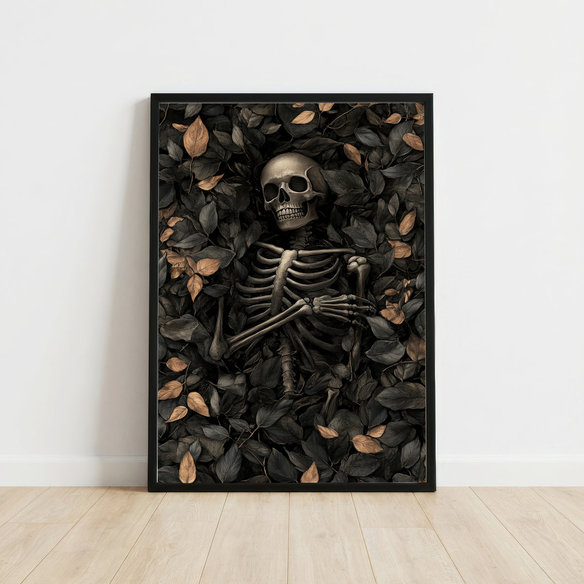 Skeleton Among Leaves Art Print