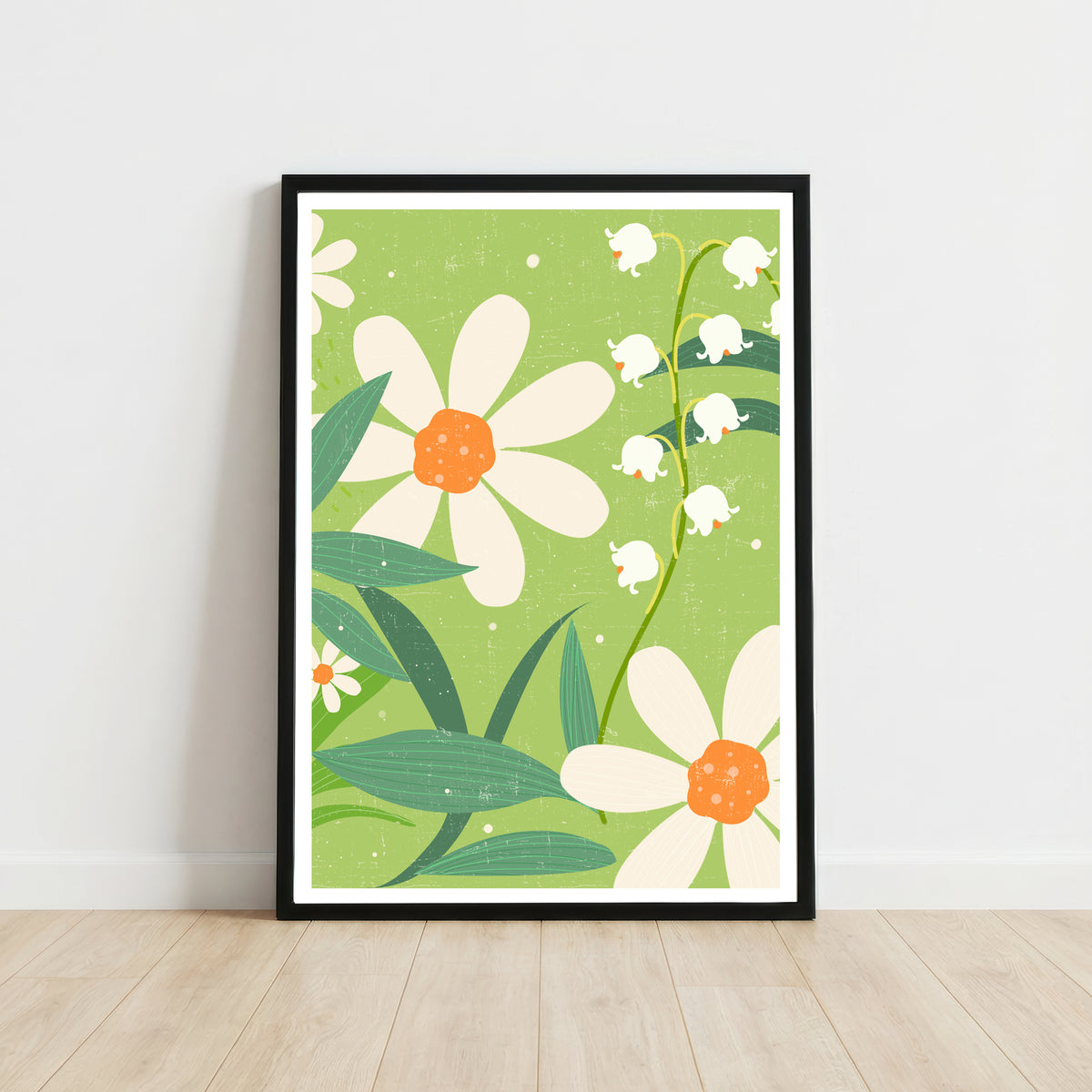 Retro Daisy and Lily of the Valley Art Print