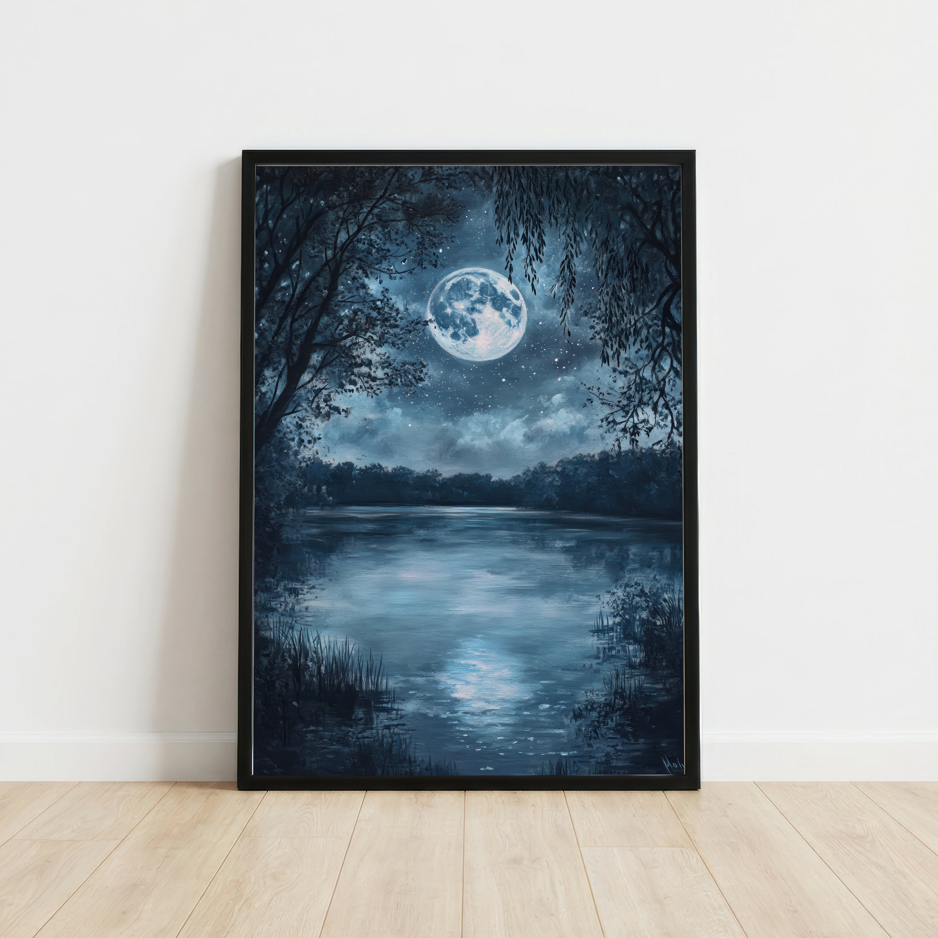 Moonlit Forest Lake Art Print