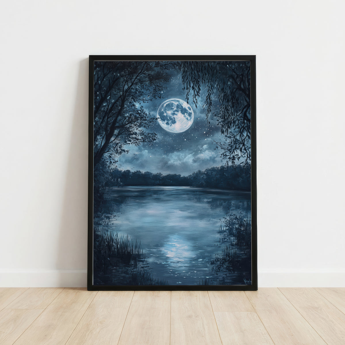 Moonlit Forest Lake Art Print