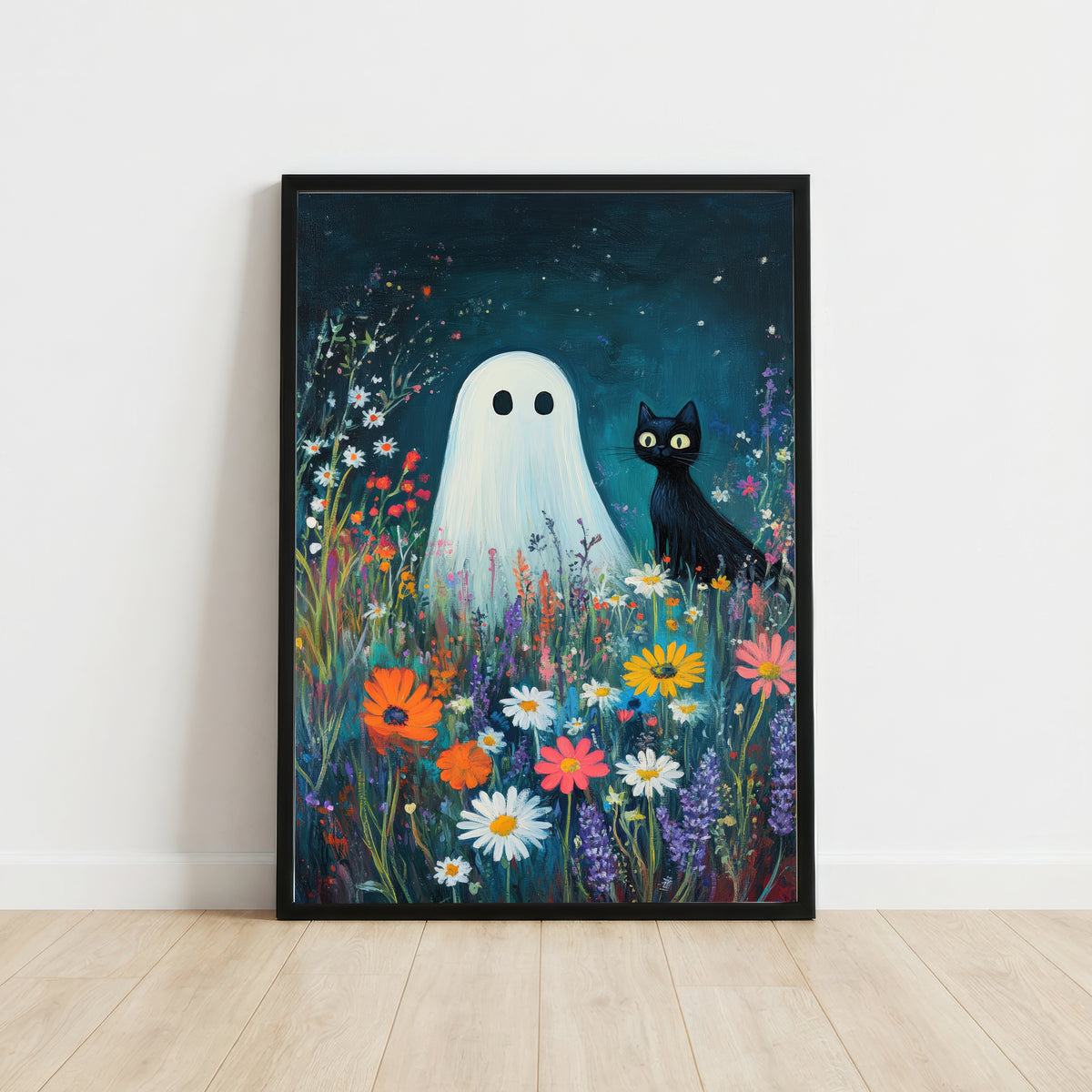 Ghost and Black Cat Meadow Art Print