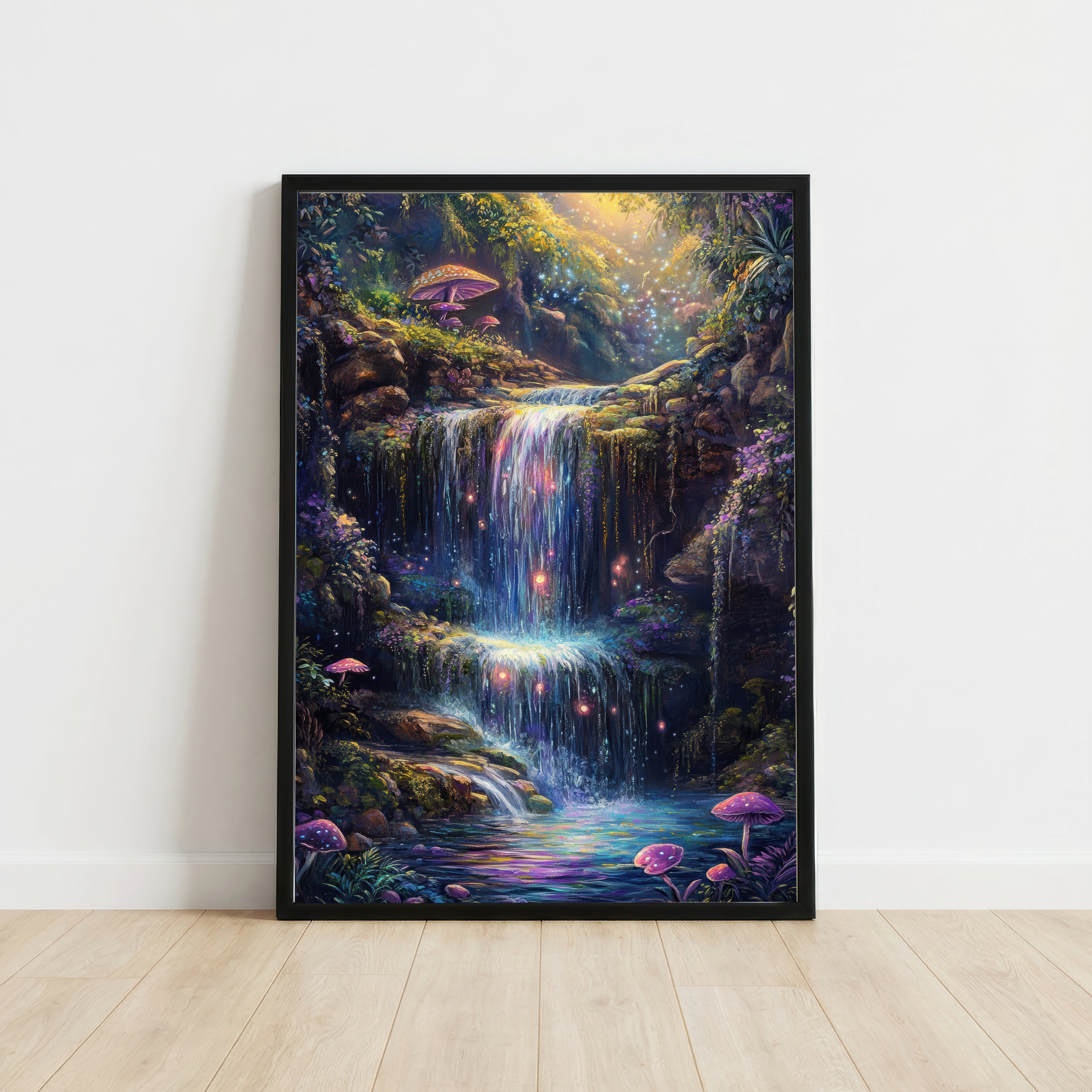 Enchanted Waterfall Mushroom Art Print